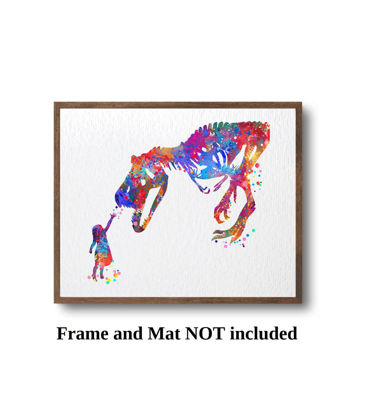 Dignovel Studios 18X24 Unframed Girl And T-Rex Dinosaur Curiosity Bravery Watercolor Art Print Poster Housewarming Wall Art Gicl