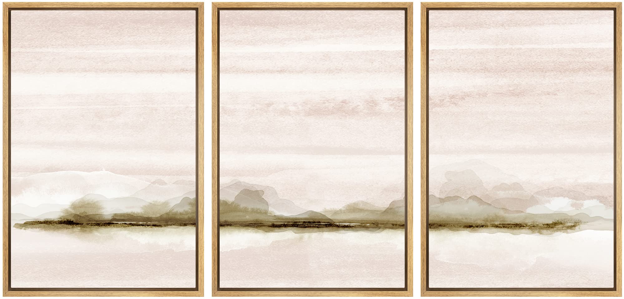 Signwin Framed Canvas Print Wall Art Set Pastel Watercolor Island Lake View Nature Wilderness Illustrations Modern Art Rustic Sc