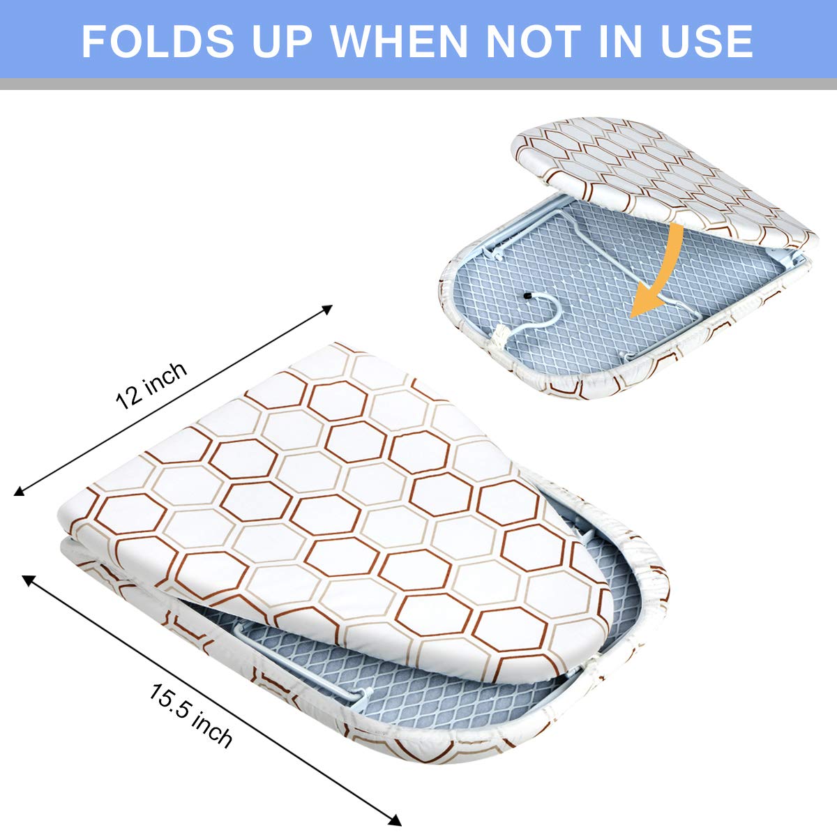 Small Tabletop Ironing Board 30'' L X 12'' W Heavy Duty Ironing Board With Mesh Metal Base & 100% Cotton Cover,Hook For Hanging,