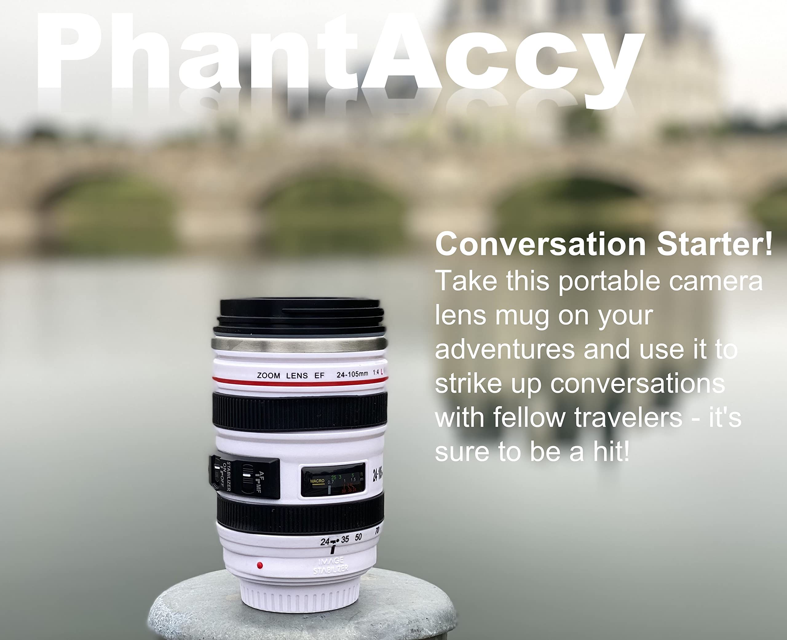 Phantaccy Camera Lens Coffee Mug - Leakproof 13.5Oz Sus-304 Stainless Steel Travel Mug With Spoon, Bpa-Free, Lid For Tea/Water/C