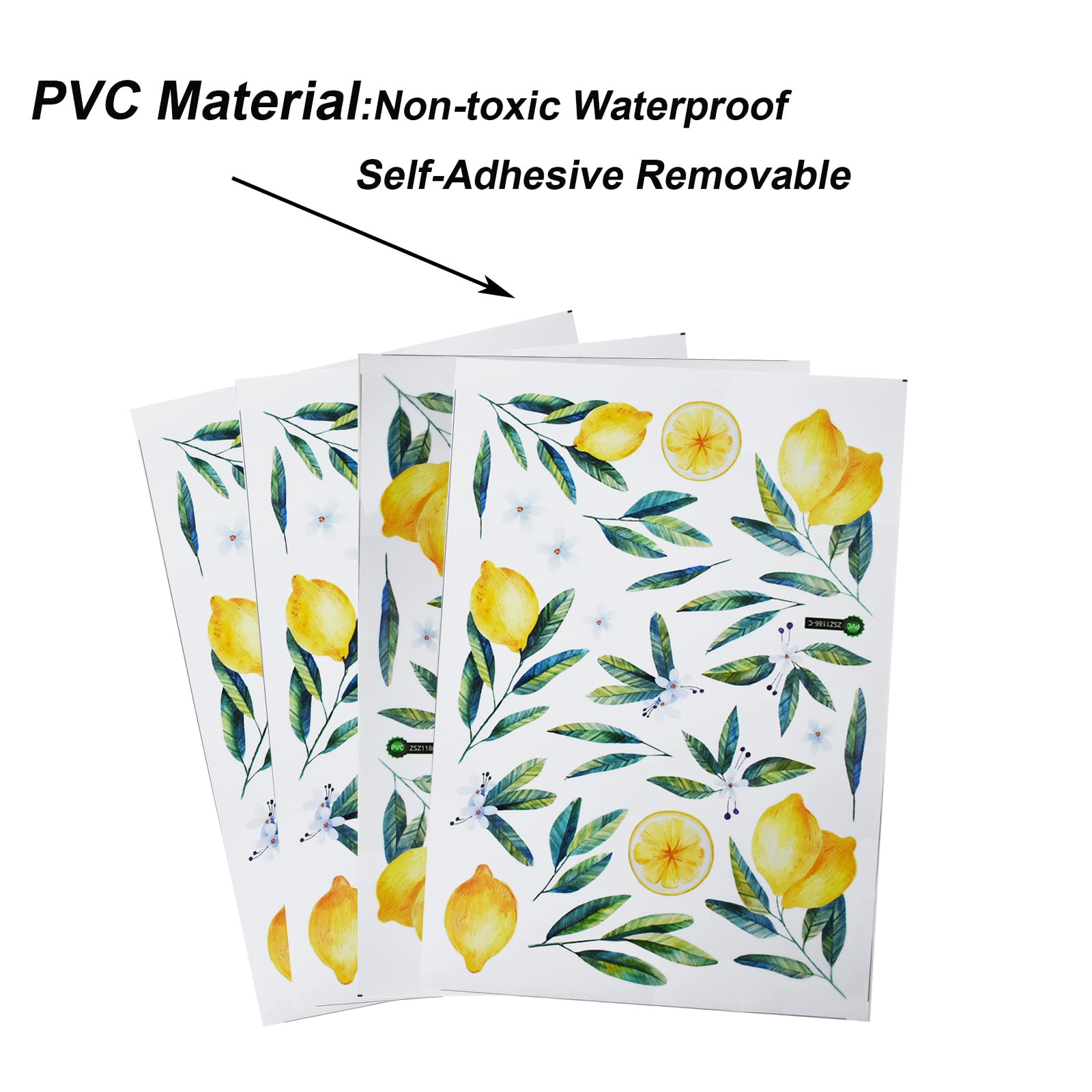Maydahui Lemon Wall Decals Lemonade Green Leaves And Flowers Wall Stickers (41X41 Inch) Peel Stick Removable Summer Fruits Art M