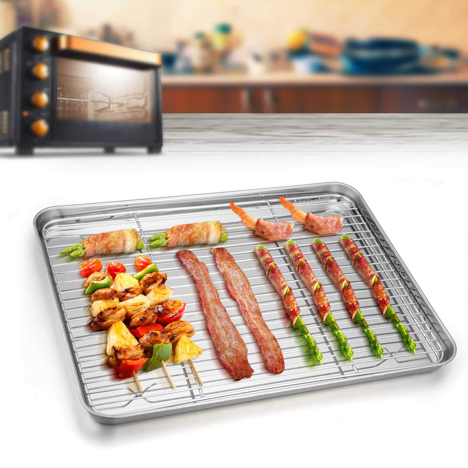 Teamfar Baking Sheet With Rack Set, Stainless Steel Cookie Sheet Baking Pans With Cooling Rack, Non Toxic & Healthy, Rust Free &