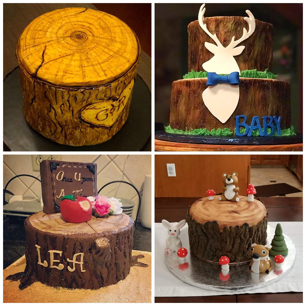 Set Of 2 Tree Bark Cake Fondant Mold Tree Stump Fondant Impression Texture Mat Wedding Lumberjack Cake Border Decorating Tool Ch