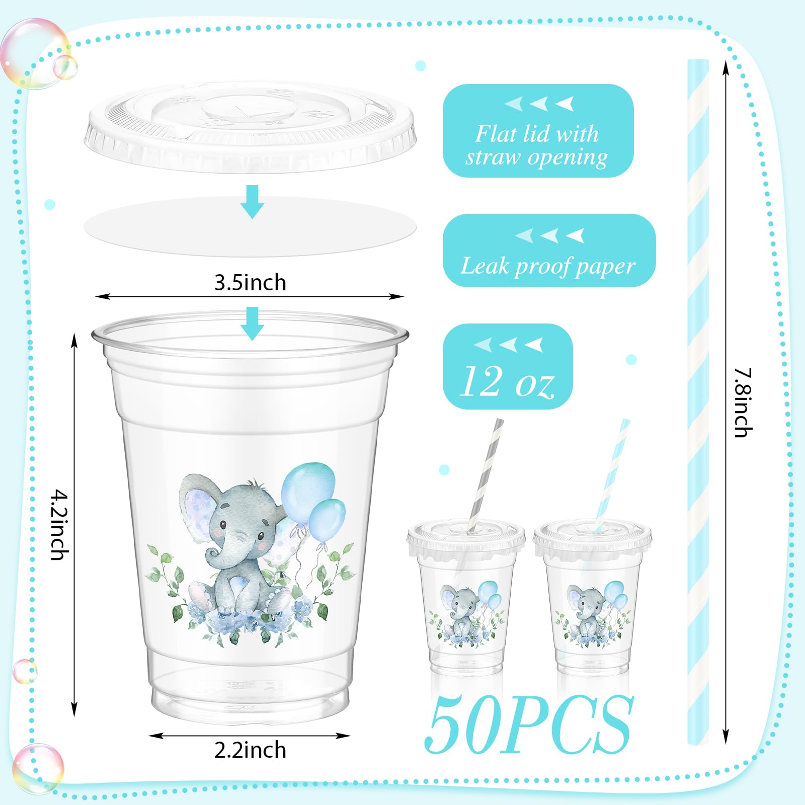 Pickmesh 50 Pcs Baby Shower Party Plastic Cup 12 Oz A Little is On The Way Thick Clear Cup Lids Straws Autumn Gender Reveal Hall