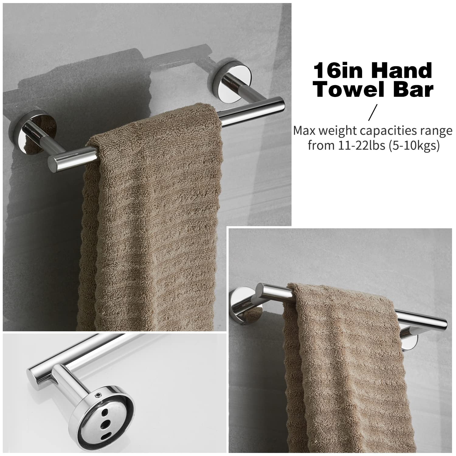 5/10/20pcs Bathroom Hardware Set  Matte Black/Brushed Nickel/Brushed Gold Bath Hardware Set  Including 16'' Hand Towel Bars  Toilet Paper Holders  Towel Rings  Robe Towel Hooks (5pcs  Brushed Nickel)