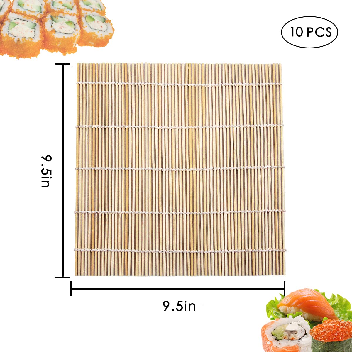 Leefone 10 Pcs 9.5'' X 9.5'' Natural Bamboo Sushi Rolling Mat