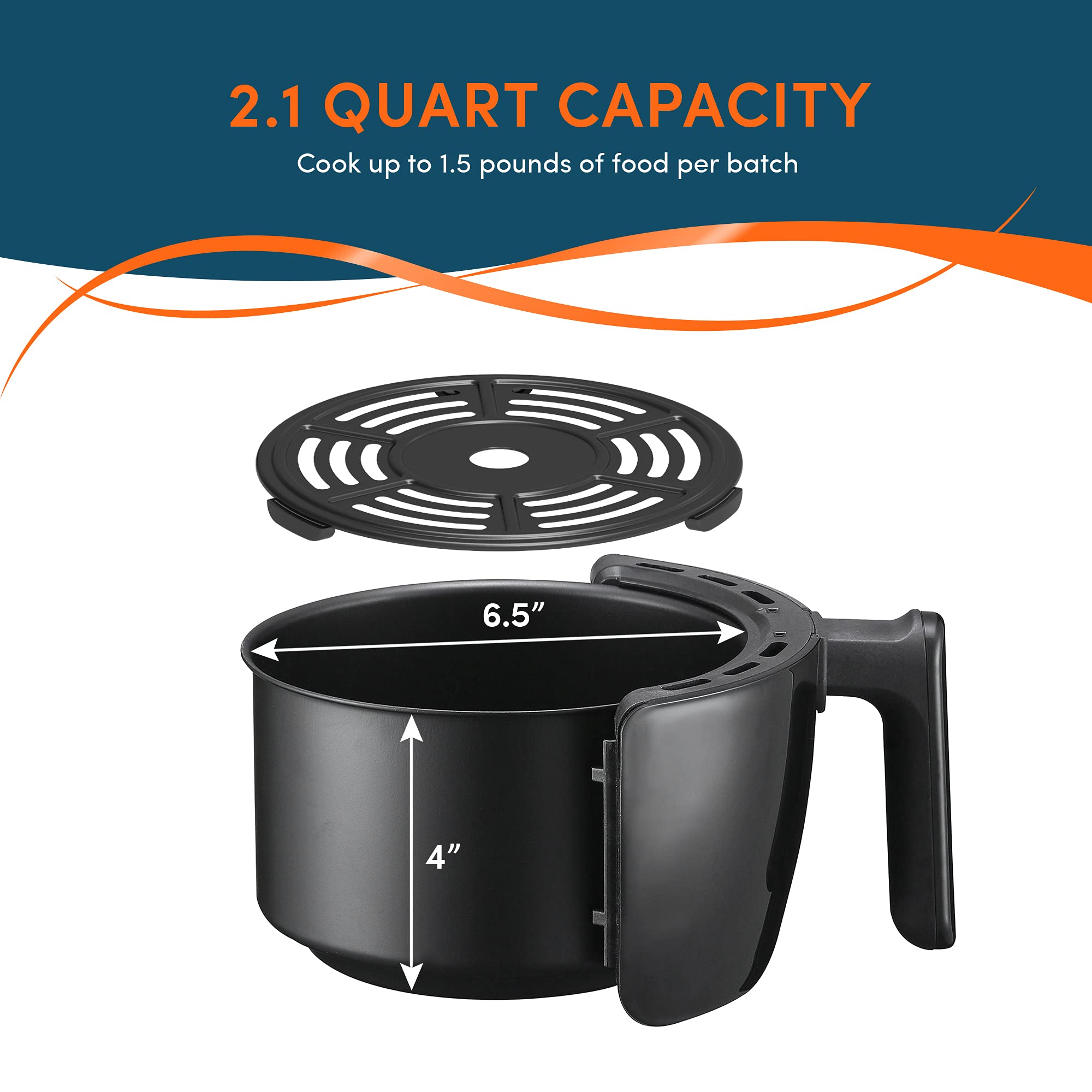 Elite Gourmet EAF0201X Compact Electric Hot Air Fryer, 2.1 Quart, Black, Oil-Less Cooker with Timer & Temperature Controls