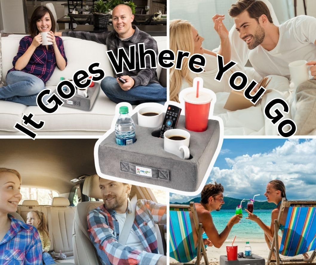 Cup Cozy Pillow 5 Hole (Black Faux Leather)- As Seen On Tv-The World'S Best Cup Holder! Keep Drinks Close And Safe From Spills.