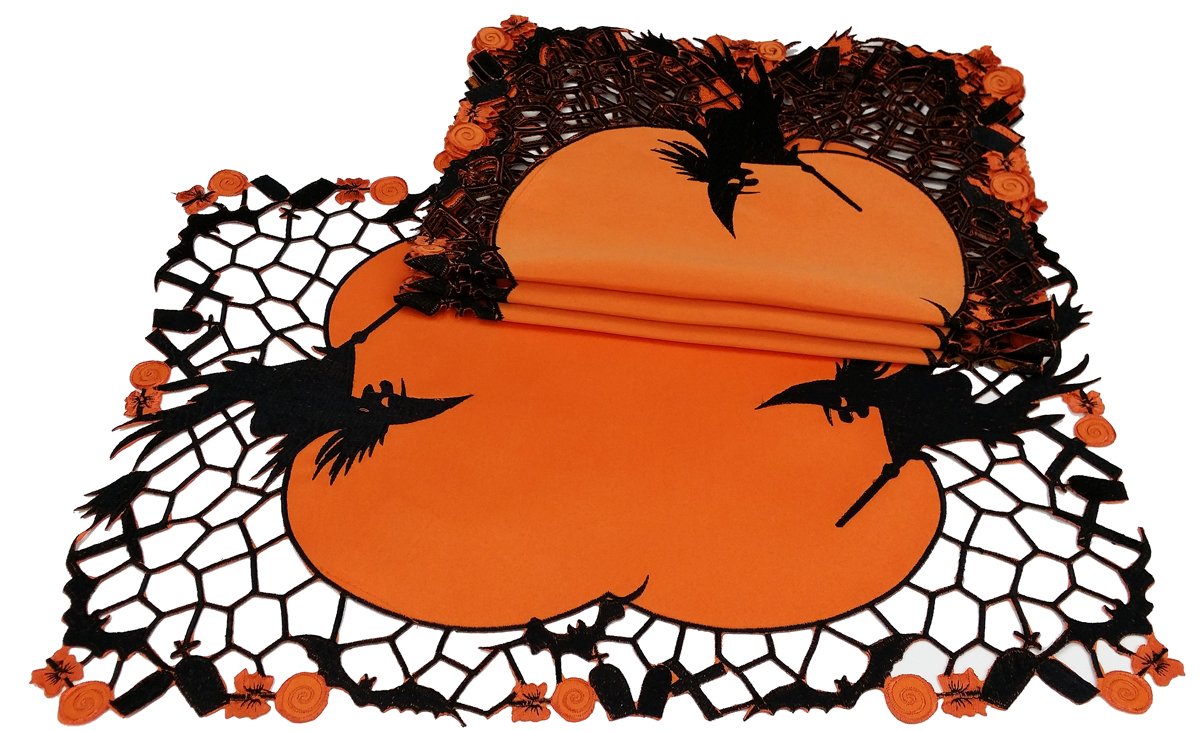 Xia Home Fashions Witch Embroidered Cutwork Halloween Placemat, 14 By 20-Inch, Set Of 4