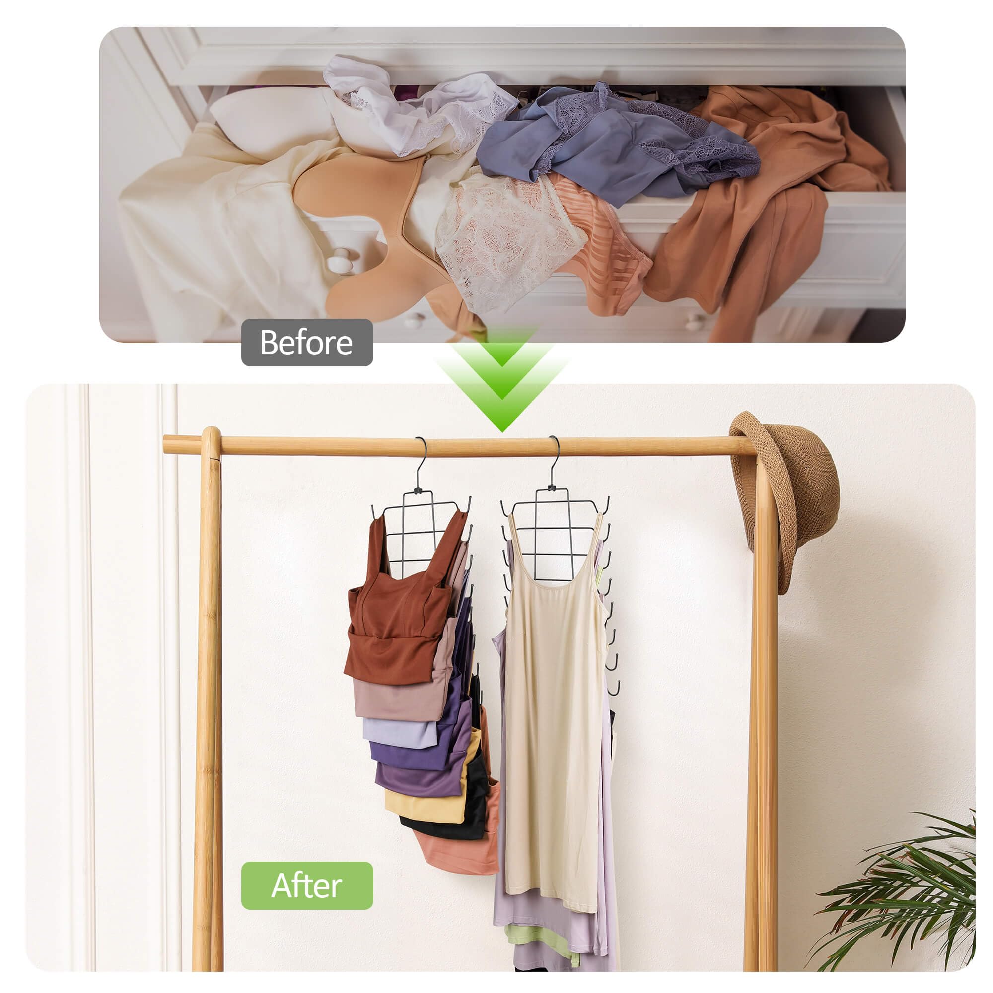 Omhomety Tank Top Hangers, 2 Pack Bra Organizer For Closet, Hanging Closet Organizers And Storage Space Saver Storage For Camiso
