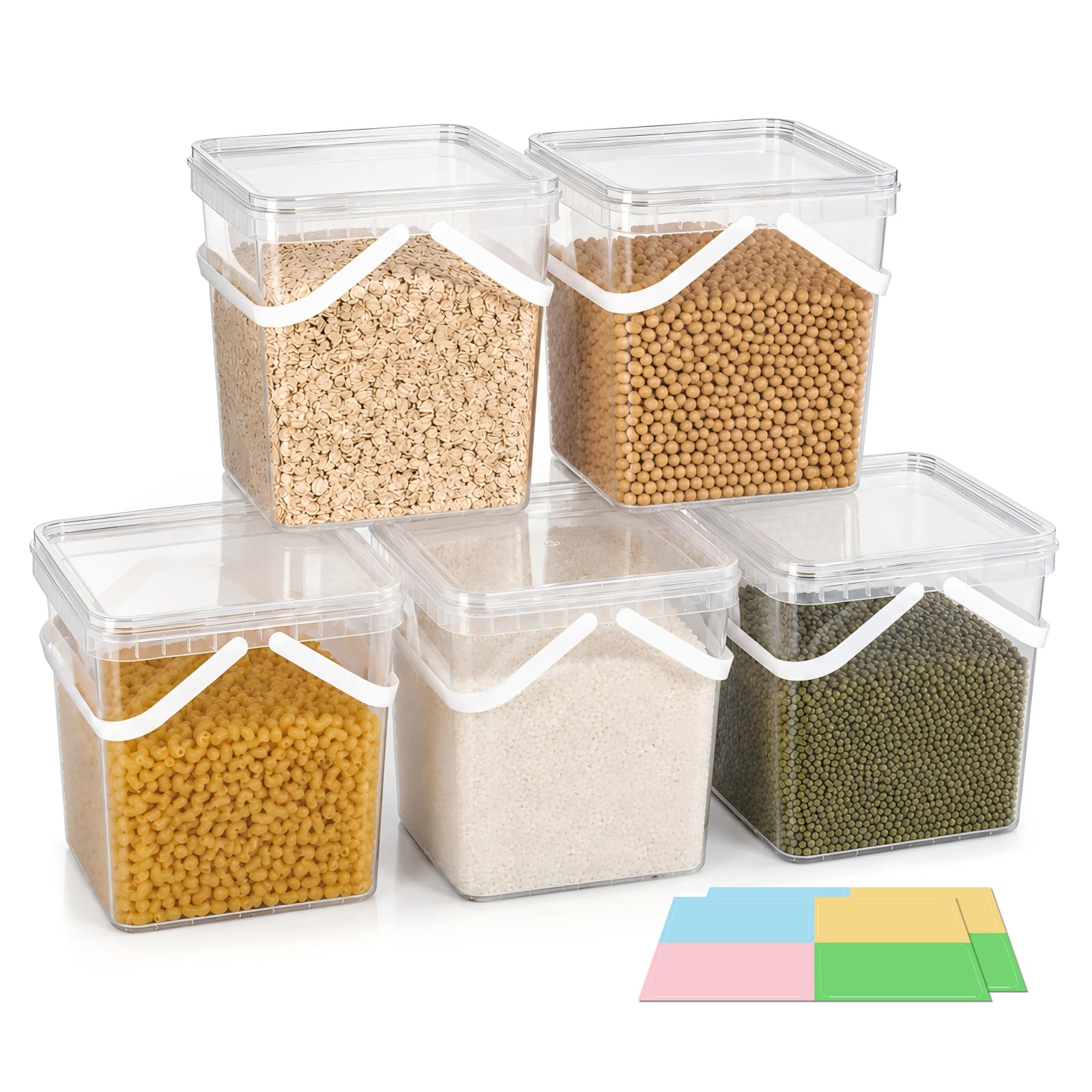 METAPACK 5 Pack 1.3 Gallon Clear Square Food Storage Buckets with Lids and Double Handles, Food Grade Plastic Bucket, Stackable 