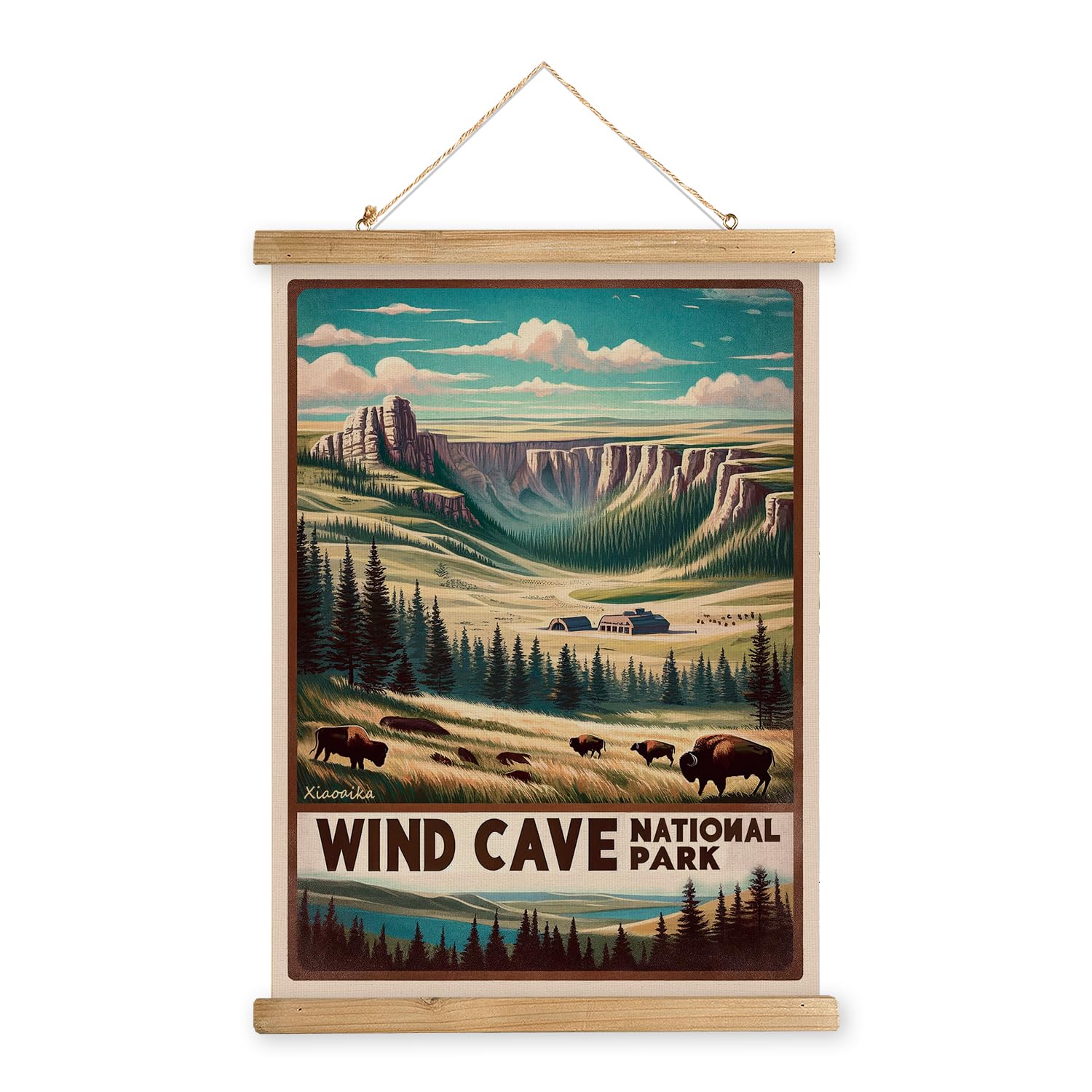 Xiaoaika Vintage Wind Cave National Park Travel Poster With Wooden Scroll Frame - Living Room, Bedroom, Home, Office Retro Art P