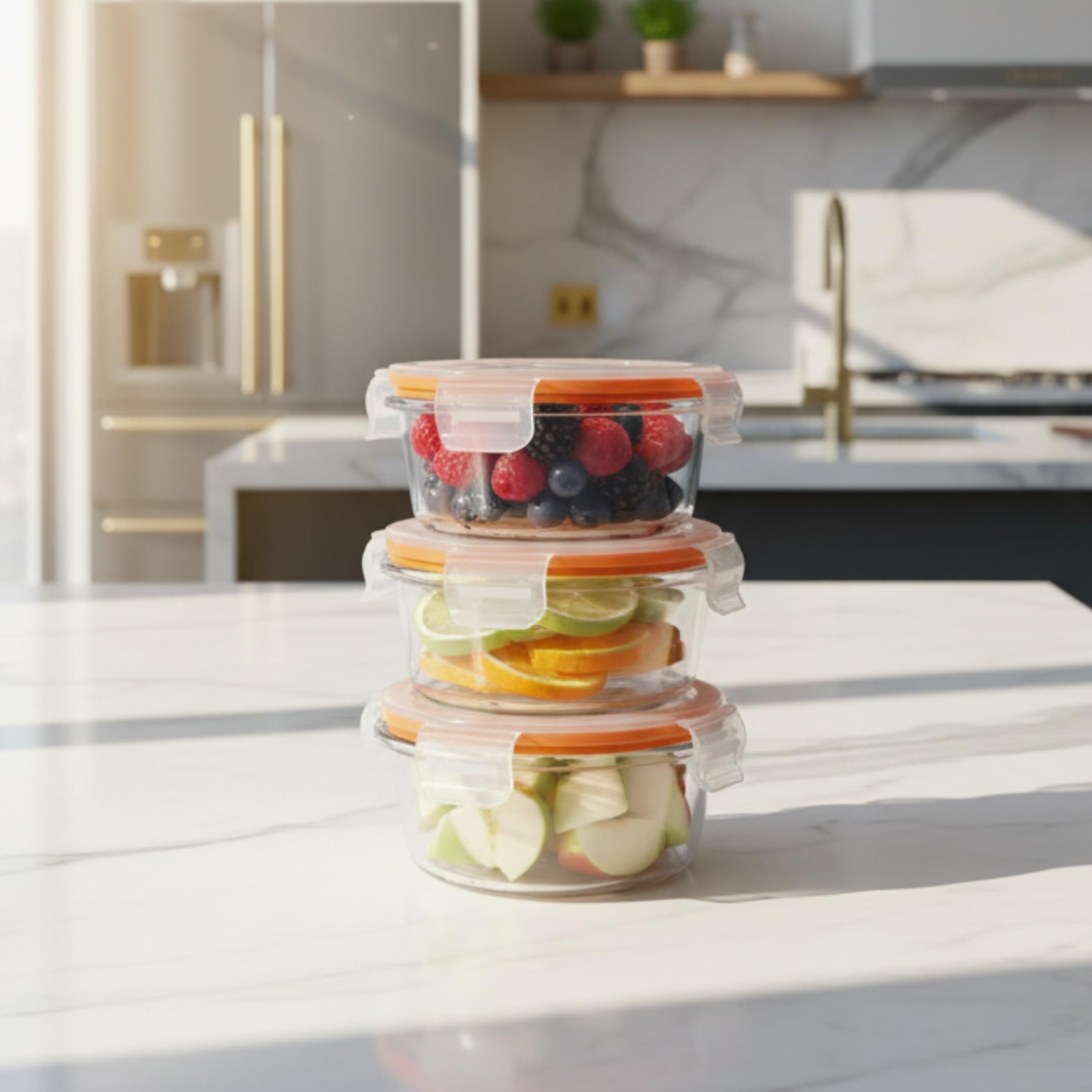 Pet Container Set, Round Food Storage Containers With Airtight Lids, Clear, 320 Ml Each, 3 Pieces