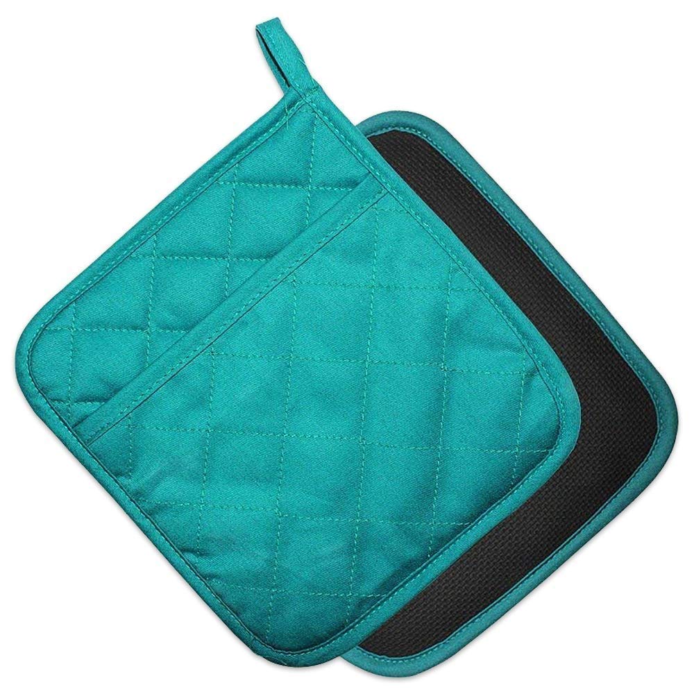 YEKOO Cotton and Neoprene Oven Pads Pot Holders with Pocket 8x8.5 Dual-Function Hot Pad Set for Finger Hand Wrist Protection Hea