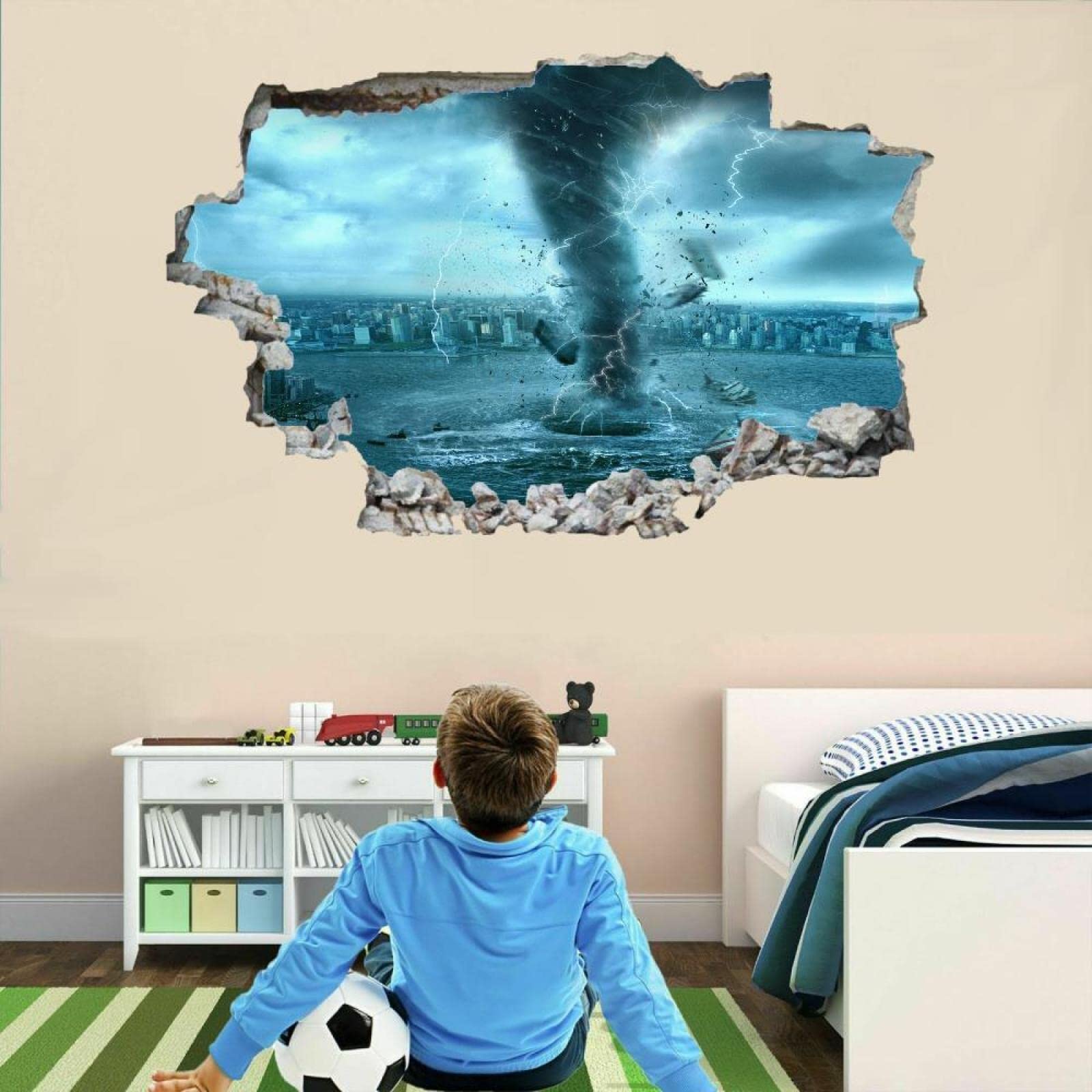 Landscape 3D Wall Decor, Tornado Removable Wall Sticker Room Nature Mural Decals Wall Hole Decal for Girls Kids Bedroom Nursery 