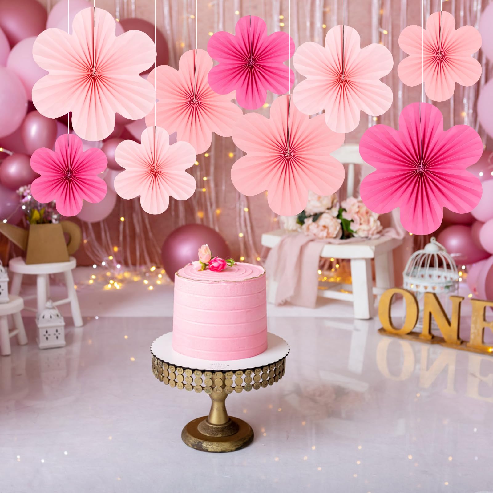 Easy Joy Hot Pink Paper Flowers Decorations For Wall Pink Paper Fans Classroom Decoration Paper Floral Backdrop Decor Paper Fans