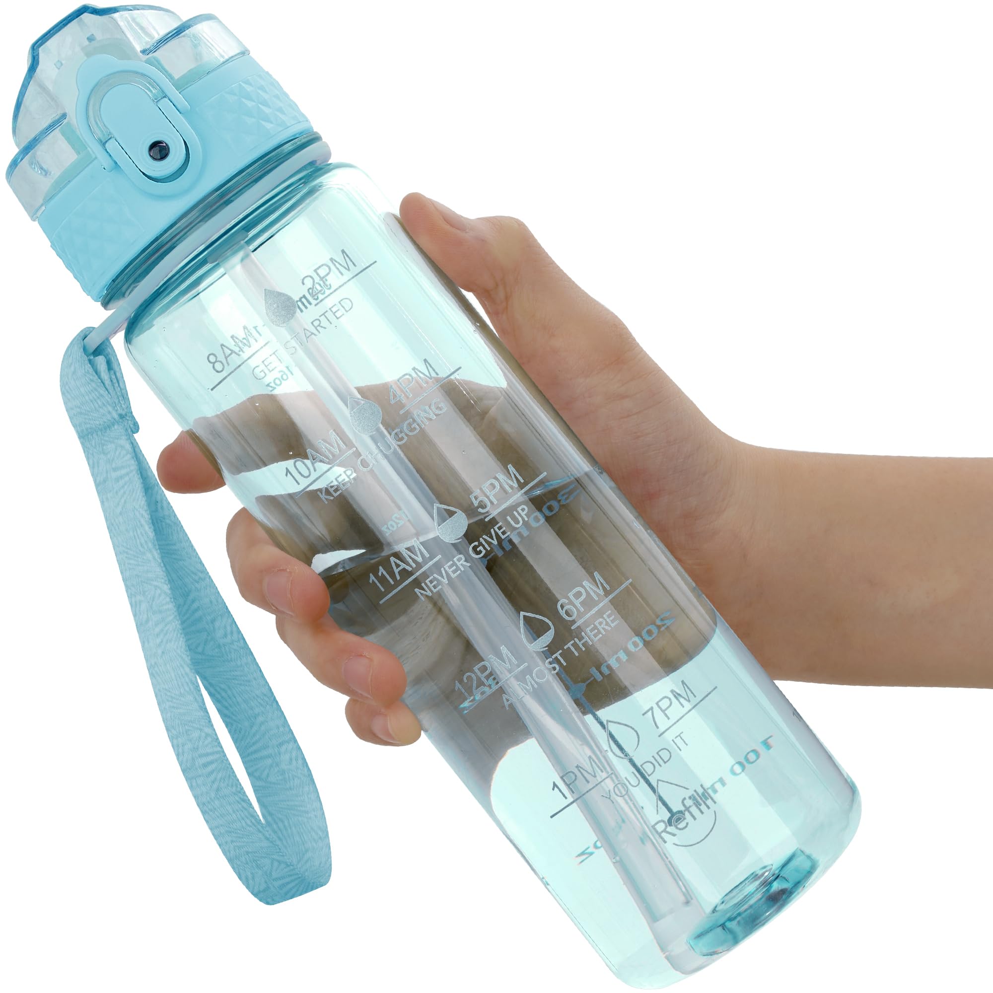 OLDLEY 17oz Kids Motivational Water Bottle, Silicone Straw, Leak-Proof Tritan BPA-Free, Reusable for School Girls & Boys, Cerule