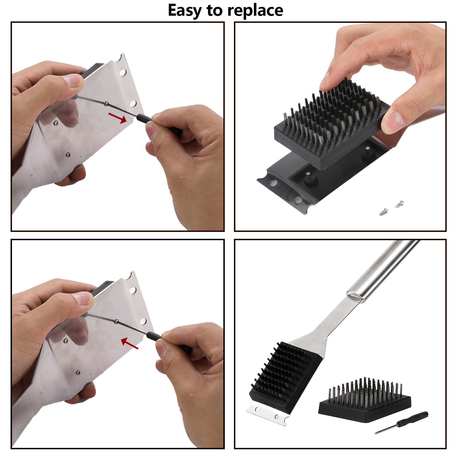 16.5    Grill Brush And Scraper With 2 Brush Replacements & 1 Screwdriver, Wire Bbq Grill Brush For Outdoor Grill, 304 Stainless