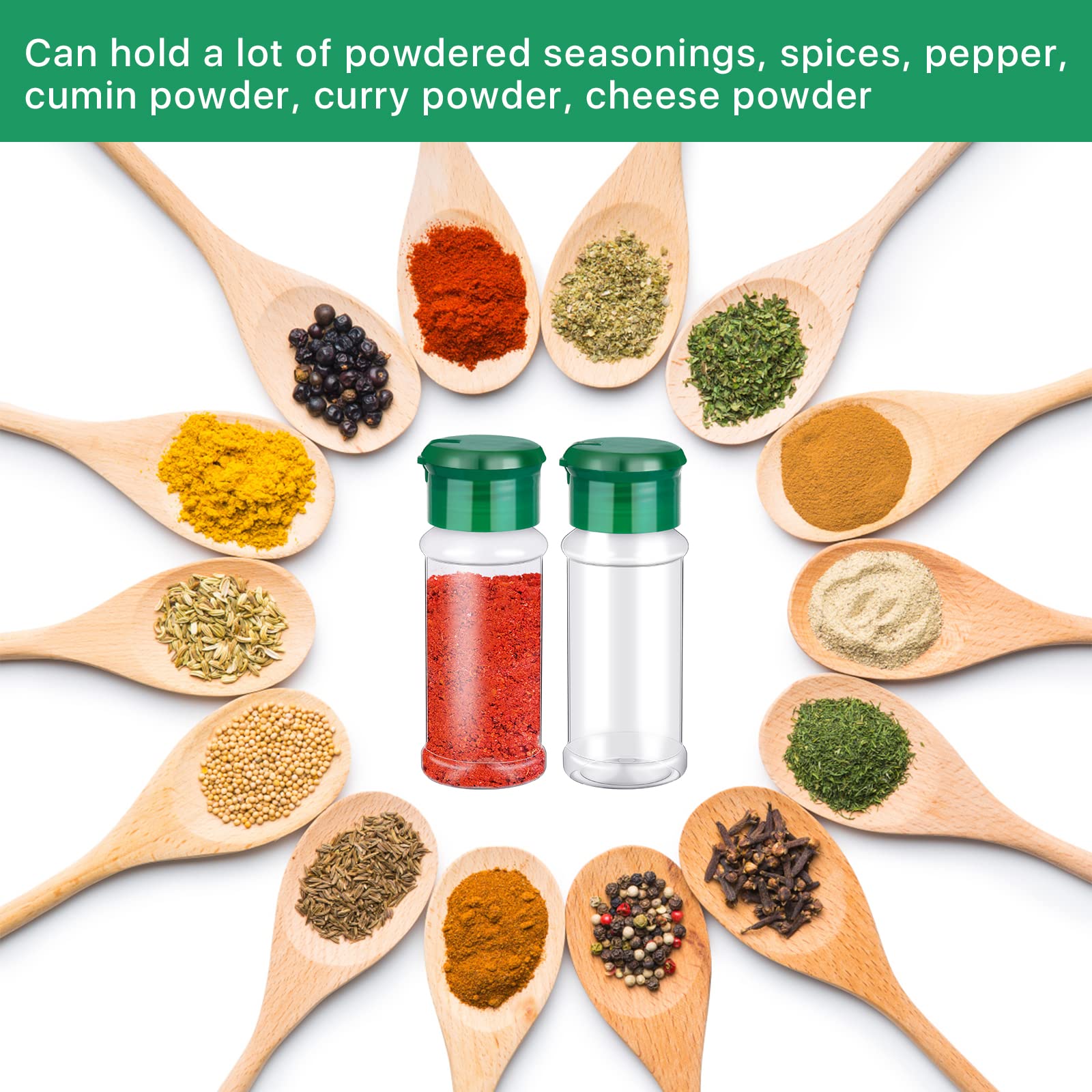 Supkiir Plastic Spice Jars, 50Pcs Spice Containers with Shaker Lids Bottles Seasoning Shaker Jars 3.3 oz/100ml for Storing Spice