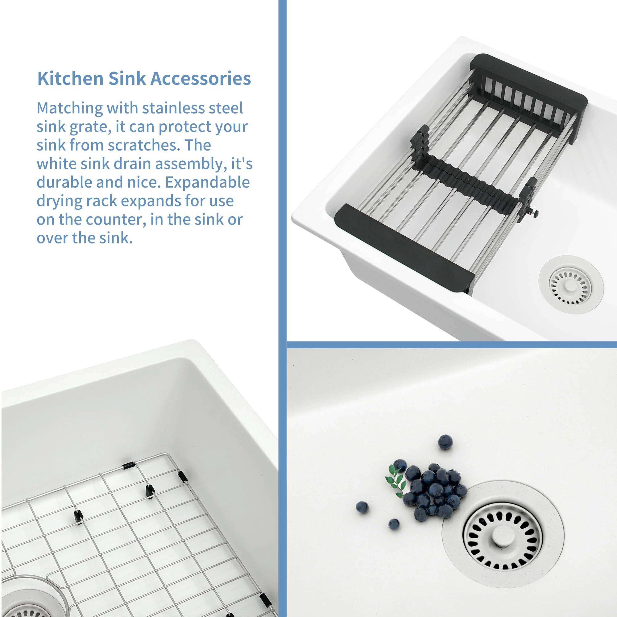 Monsinta Undermount Kitchen Sink, 30 Inch White Kitchen Sink, Granite Composite Sink, Single Bowl Kitchen Sink, Kitchen Sink Und