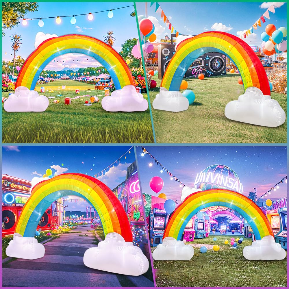 14FT Christmas Inflatable Rainbow Arch with Cloud, Inflatable Music Archway, Blow up Yard Decorations with Led Lights for Outdoo