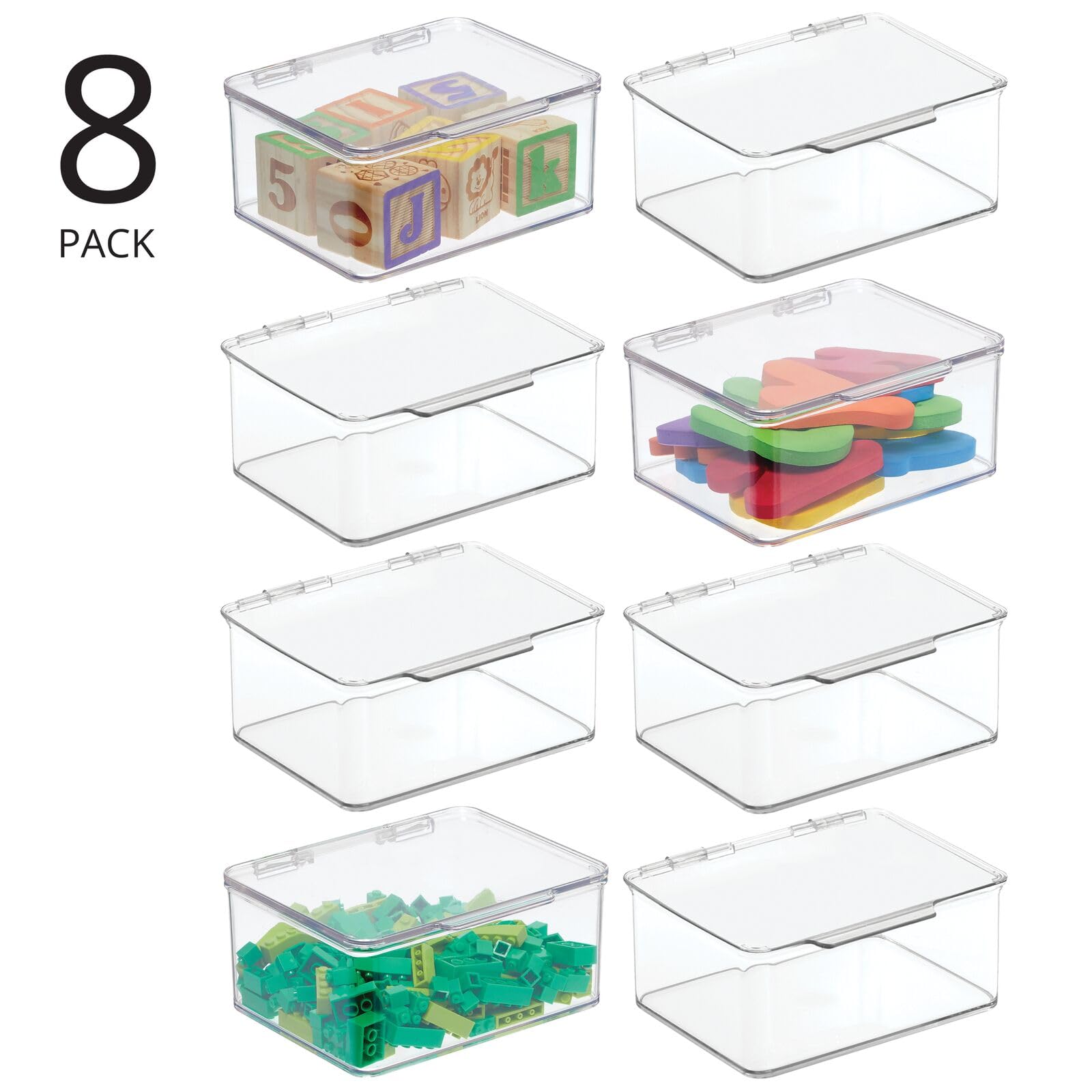 Mdesign Plastic Playroom/Gaming Storage Organizer Box Containers, Hinged Lid For Shelves Or Cubby, Holds Small Toys, Building Bl
