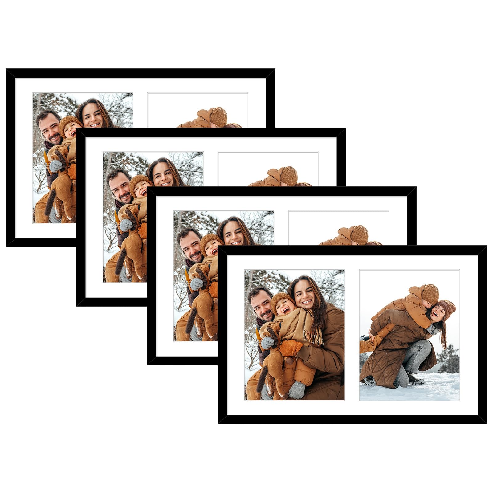 Golden State Art, 12X19 Black Wood Frame with White Mat - Displays Two 8X10 Photos - Real Glass, Sawtooth Hanger, Swivel Tabs - 