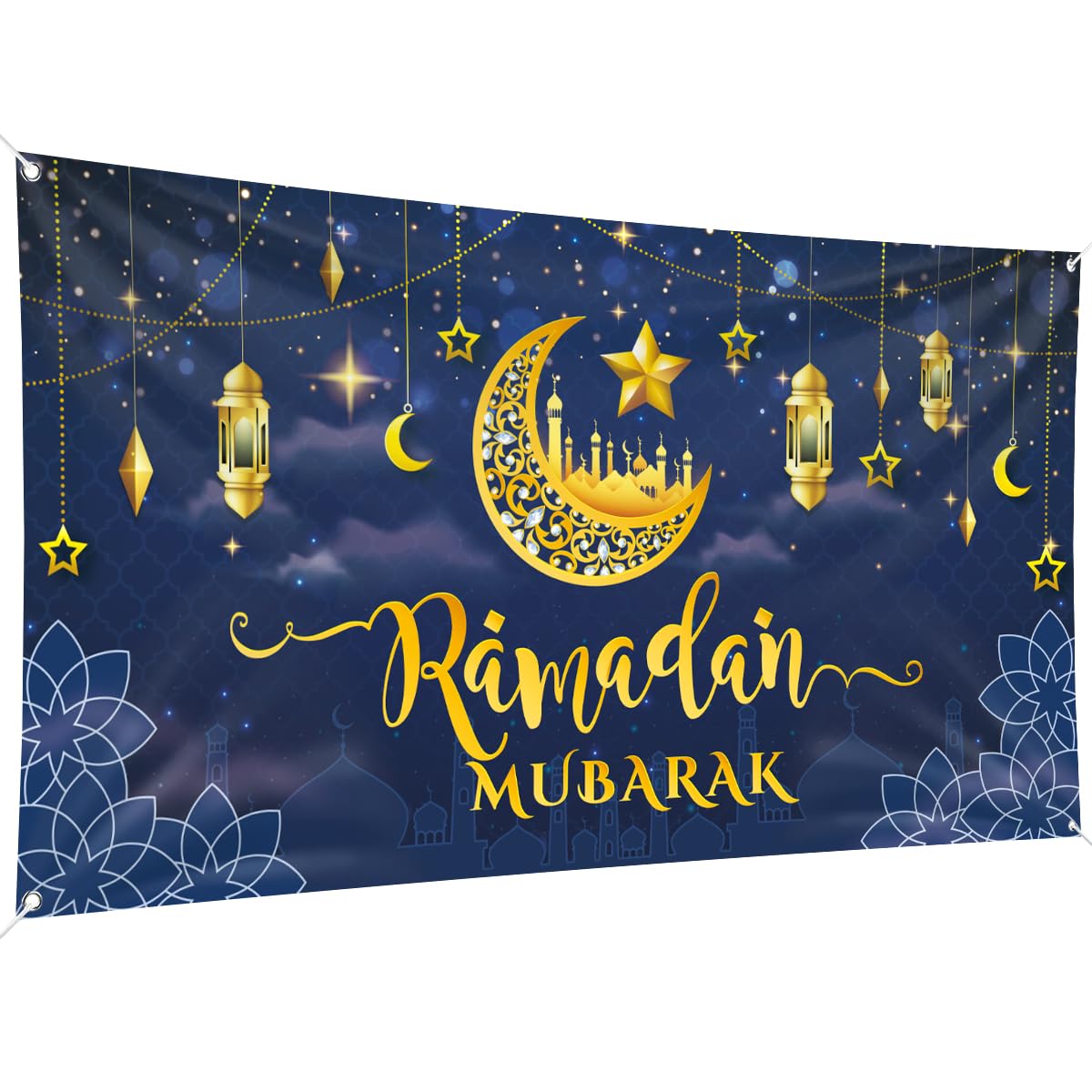 Ramadan Mubarak Banner, Large Fabric Muslim Ramadan Kareem Backdrop Decorations, Ramadan Sign Photo Booth Backdrop Background Fo