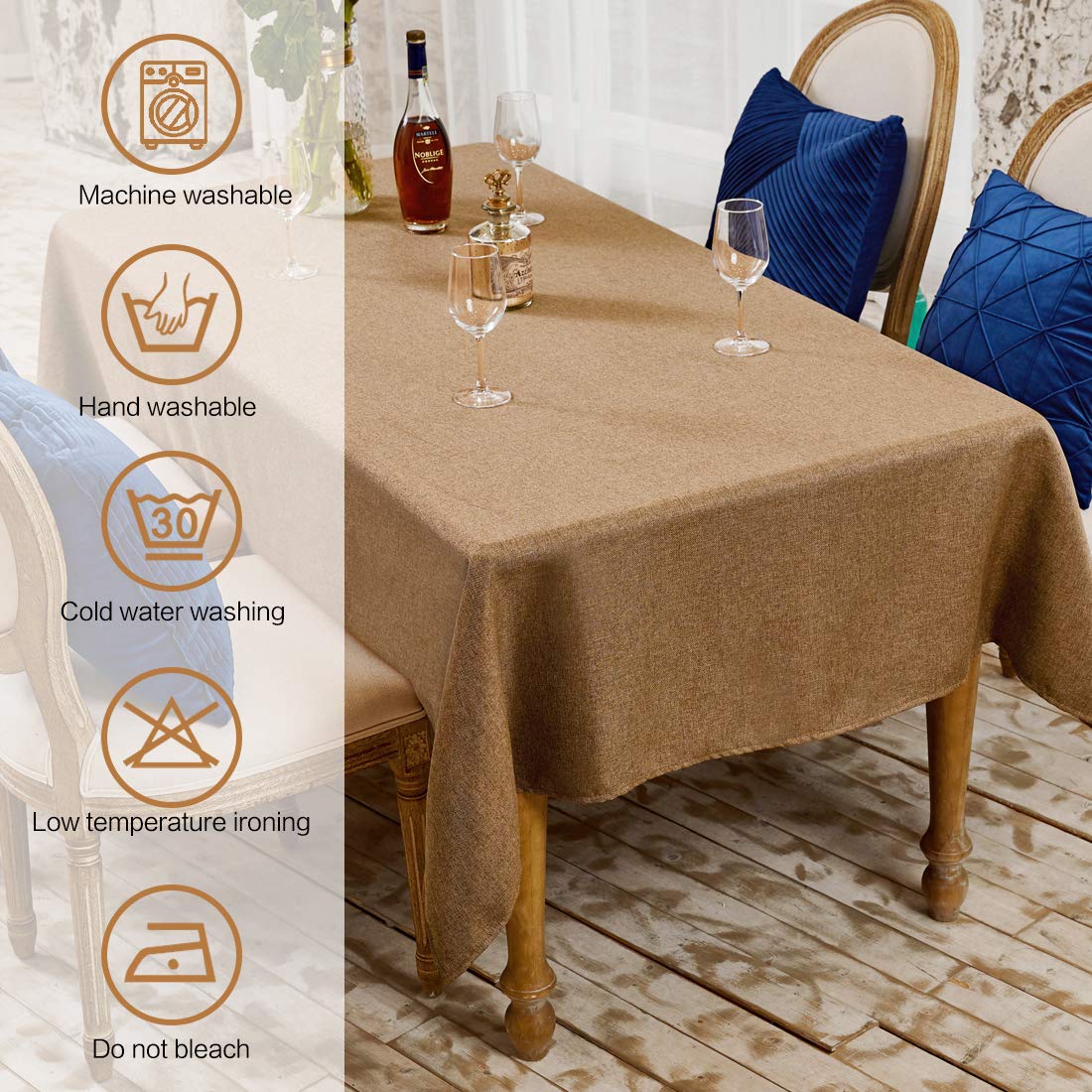 BALCONY & FALCON Rectangle Faux Linen Table Cloth Waterproof Washable Wipeable Table Cover for Kitchen Dinning Tabletop Buffet D