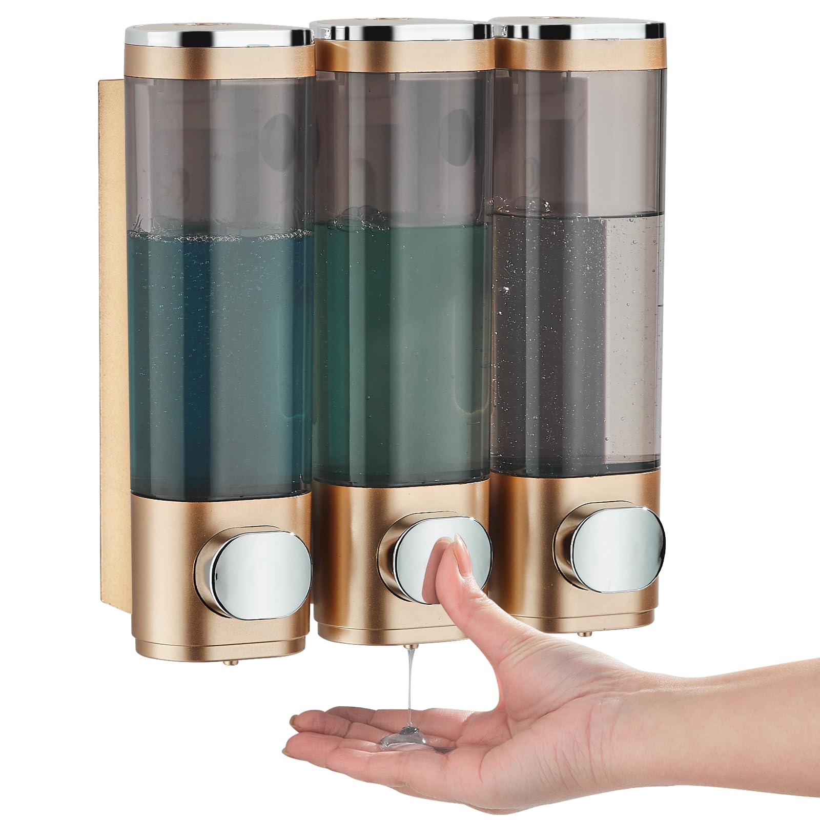 Pollock Shampoo And Conditioner Dispenser, Shower Soap Dispenser 3 Chamber No Drill Shampoo Dispenser For Shower Wall Mounted Sh