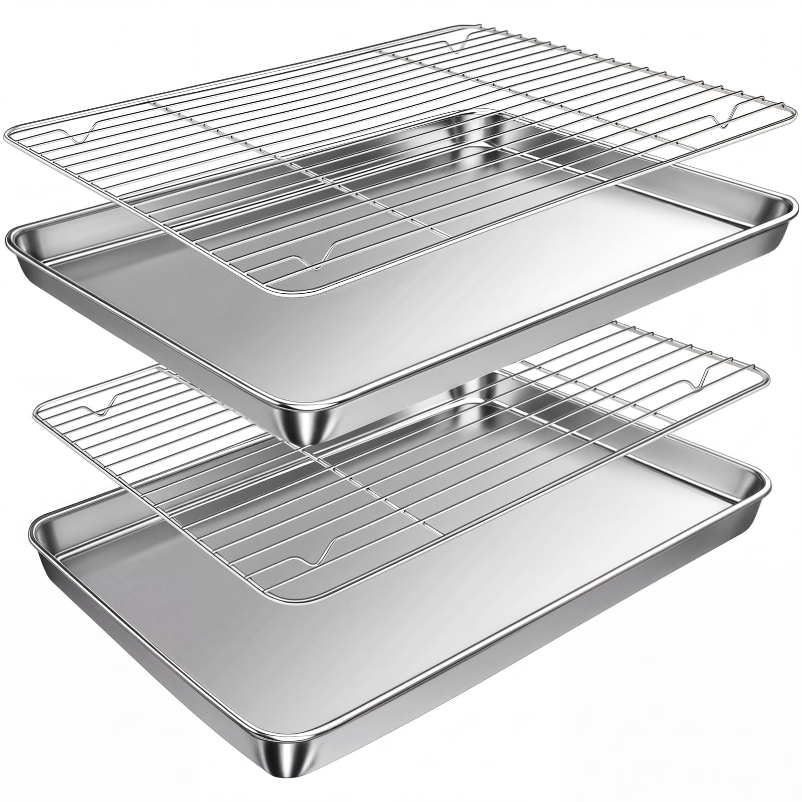 Baking Sheet with Rack Set (2 Pans + 2 Racks), 16 x 12 x 1 Inch Stainless Steel Cookie Sheet Baking Pan Tray with Cooling Rack, 