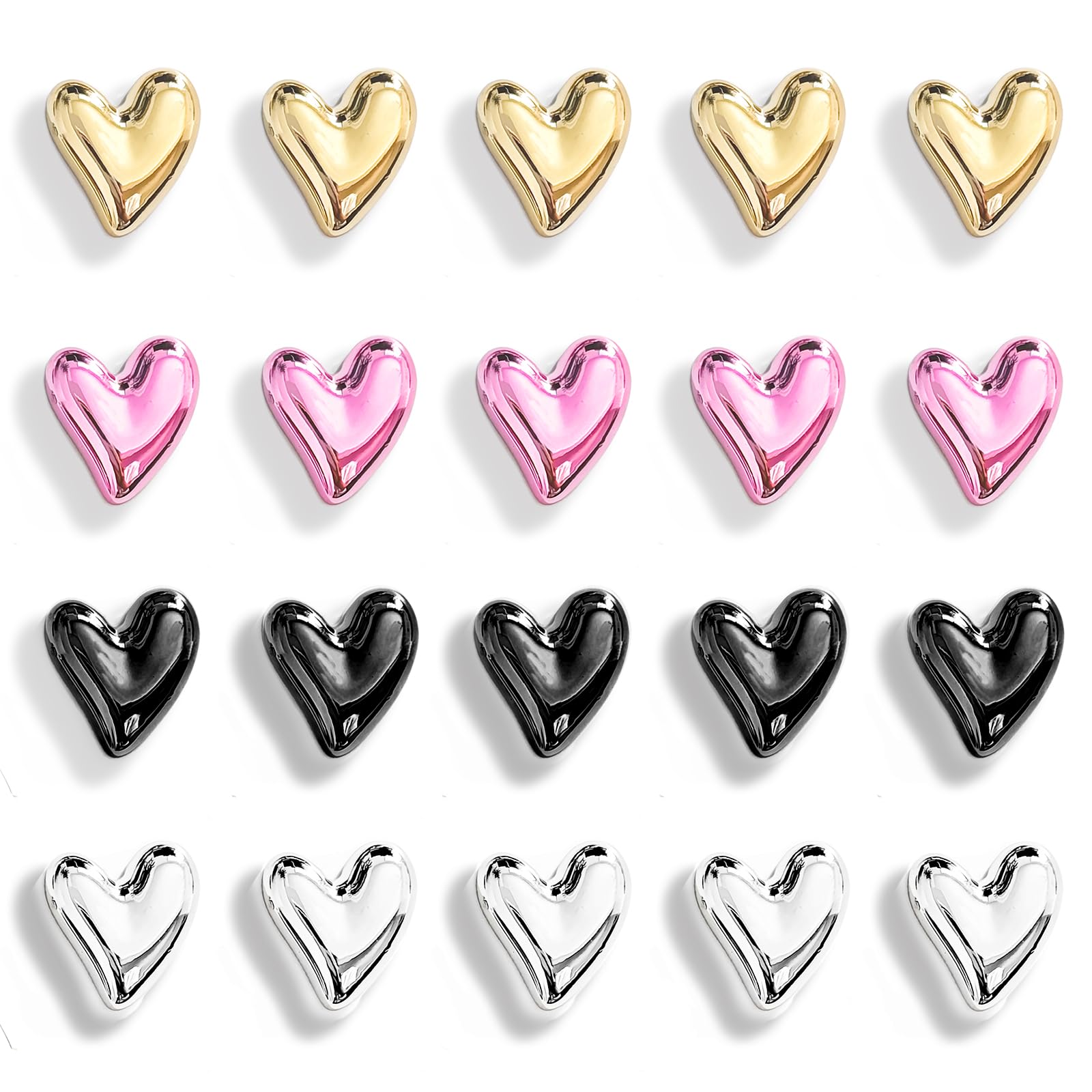 Janvelle 20PCS Gold Pink Black Silver Colorful Refrigerator Magnets Love Heart Magnets for Fridge Cute Decorative Magnetic Stick