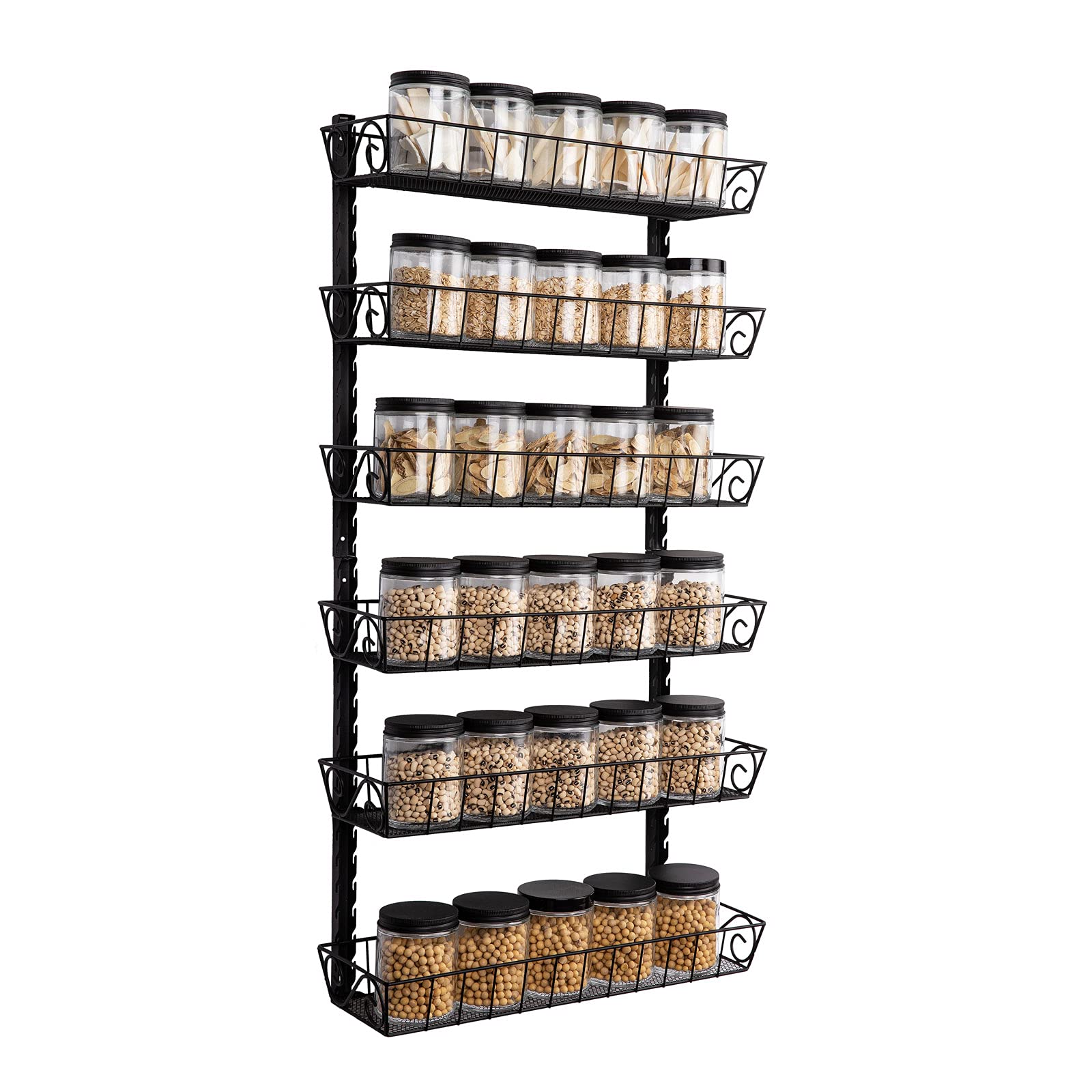 Swommoly Adjustable Wall Mount Spice Rack, 6Tier DualUse (MultiUse) Organizer, Black