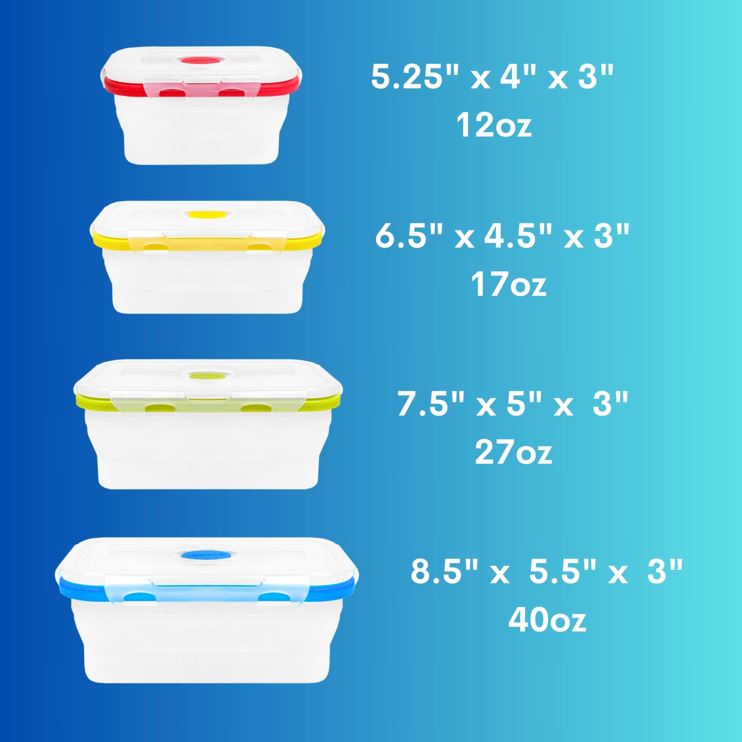 Ecoberi Collapsible Silicone Food Storage Containers - Airtight Snap-Top Lids, Bpa Free, Microwave And Dishwasher Safe, Set Of 5