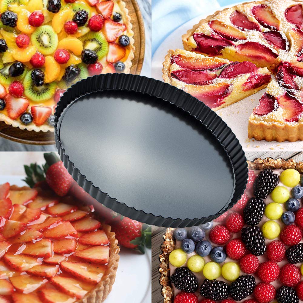 Webake 11 Inch Tart Pan Heavy Duty Quiche Pan Removable Bottom Nonstick Round Pie Pan