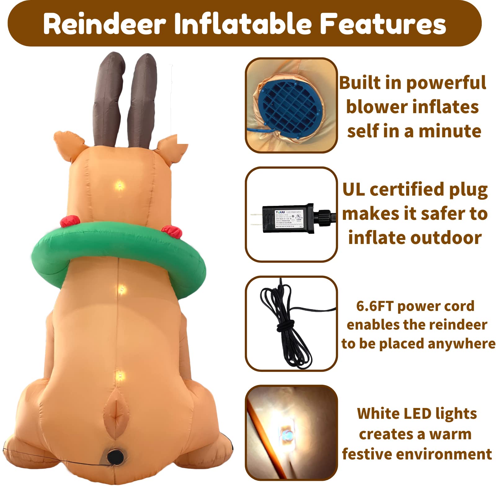 Christmas Inflatables Outdoor Decorations, 7FT Giant Reindeer Inflatable Yard Decor, Cute Xmas Blow Up Deer with Led Lights for