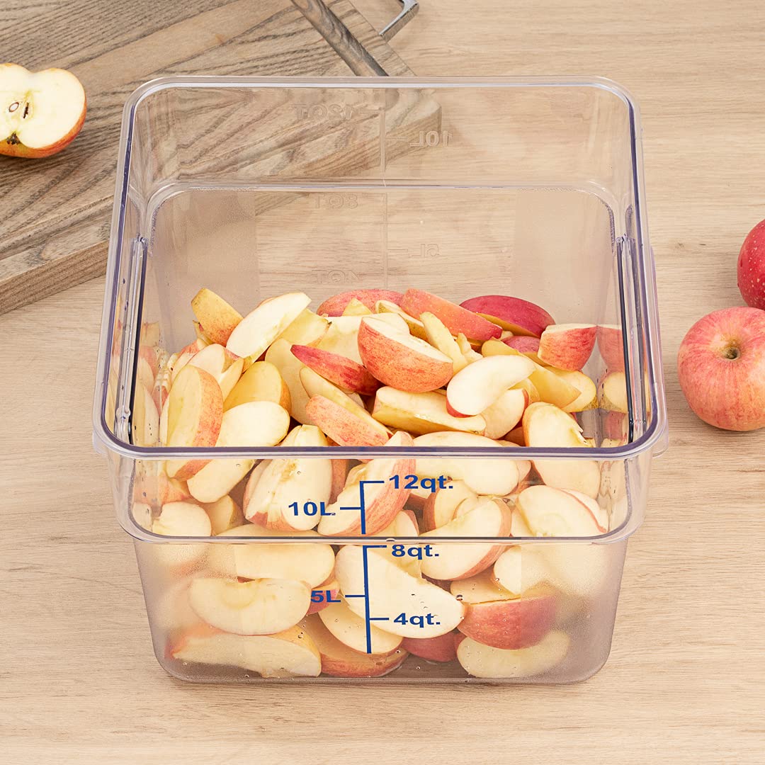 Restaurantware Met Lux 12 Quart Brine Bucket, 1 Square Marinating Container - With Volume Markers, Built-In Handles, Clear & Blu