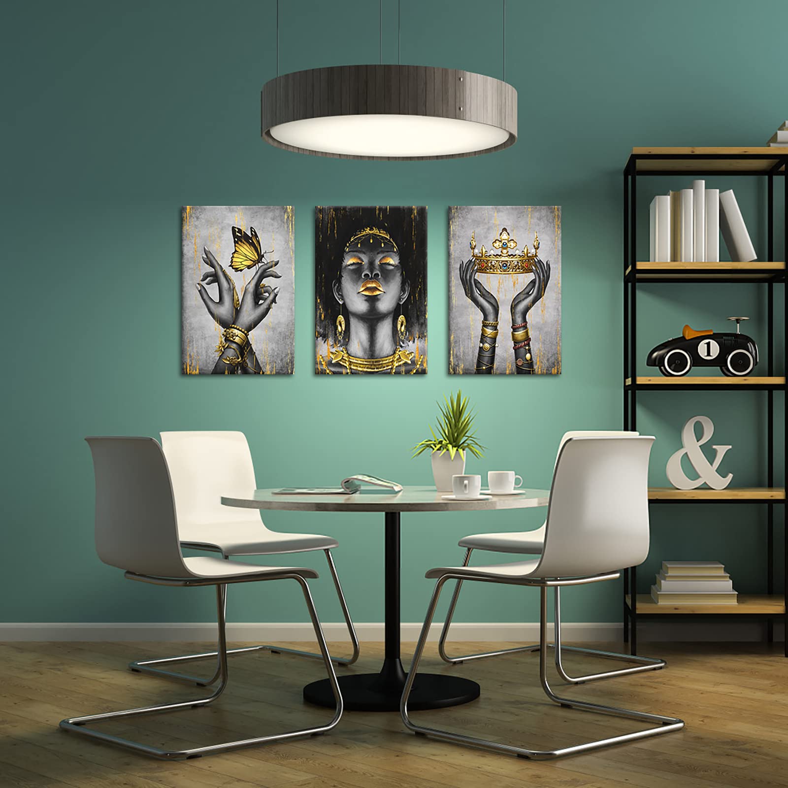 Welmeco Elegant African American Woman With Gold Crown Fashion Accessories Painting Giclee Prints Black Girl Canvas Poster Galle