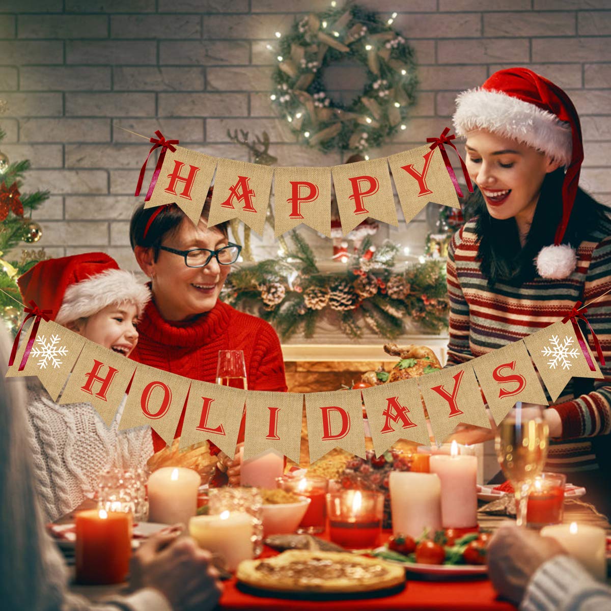 Happy Holidays Banner Burlap- Christmas Banner Burlap, Happy Holidays Decor, Burlap Christmas Decorations, Christmas Party Decor