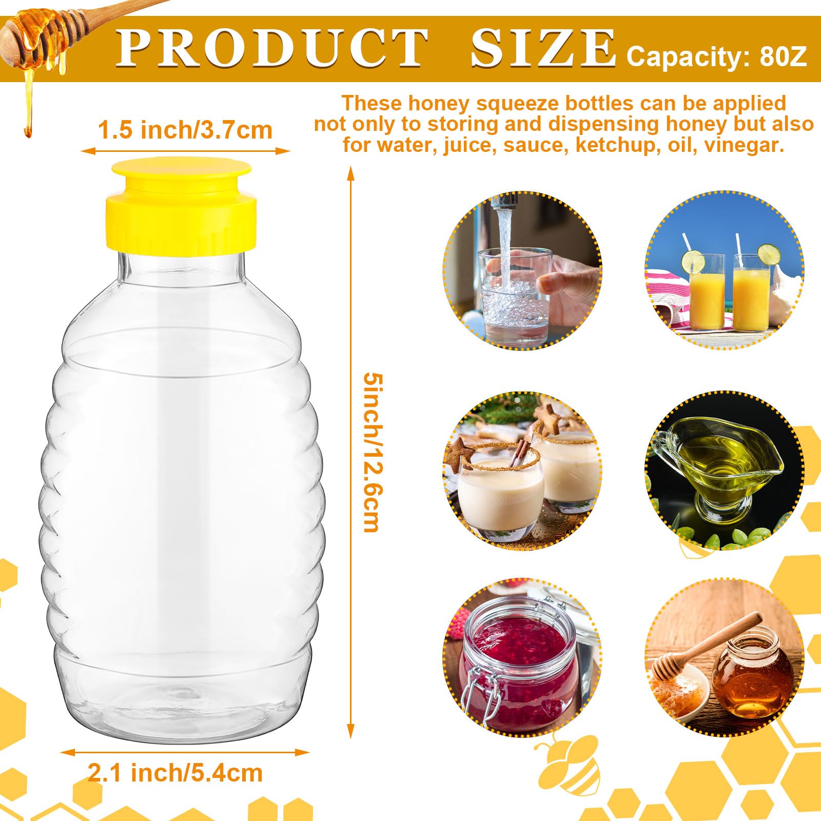 Tanlade 72 Pcs Honey Bottles Bulk 8 Oz Plastic Clear Squeeze Honey Jars Empty Honey Container, Refillable Honey Dispenser Bottle