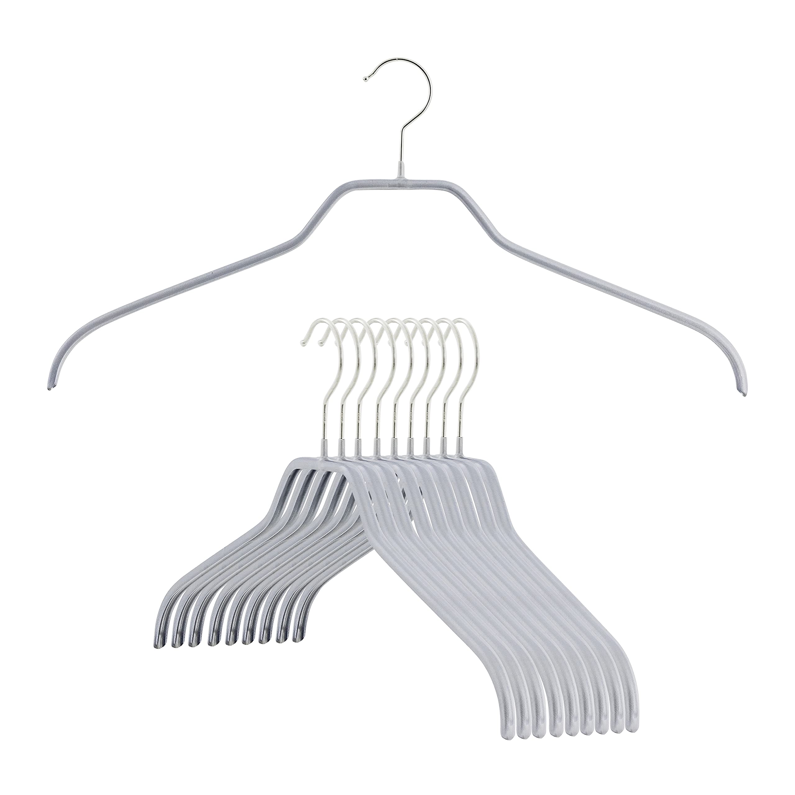 MAWA Reston Lloyd Silhouette Series Non-Slip Space Saving Clothes Hanger for Shirts and Dresses, Style 41/F, Set of 10, Silver, 