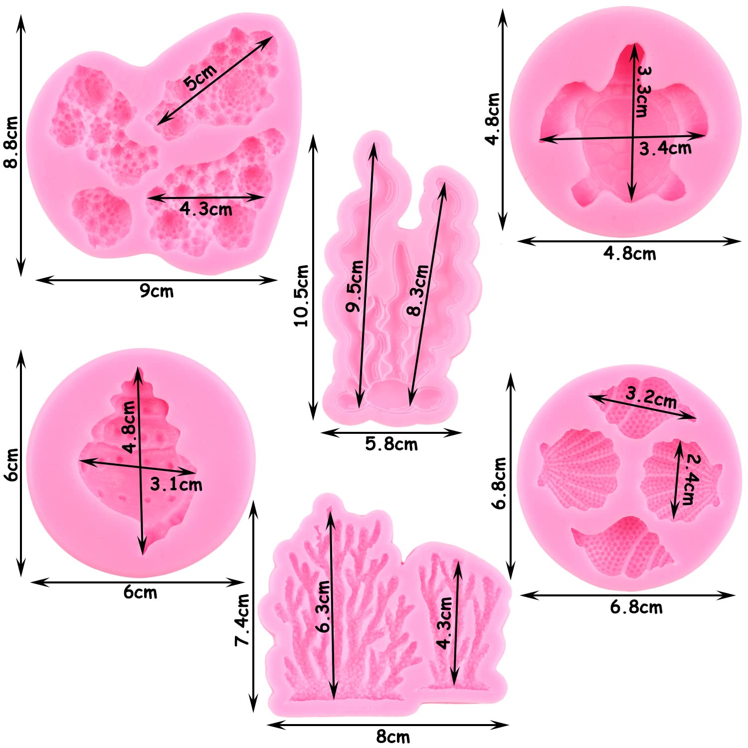 Zixiang Marine Theme Fondant Molds Sea Turtle Seashell Conch Seaweed Coral Silicone Molds For Cake Decorating Cupcake Topper Cho