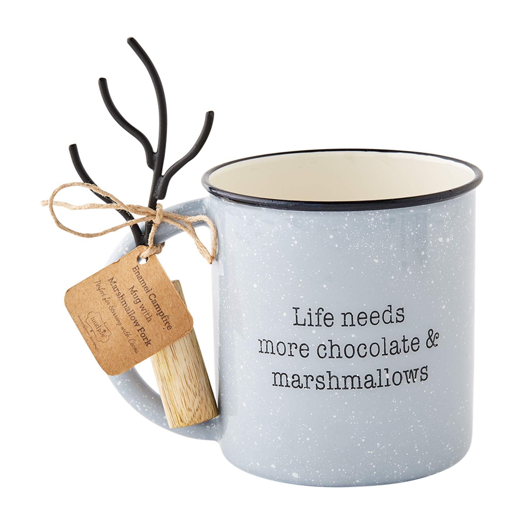 Mud Pie Smores Enamel Set, Mug 16 Oz | Fork 5 1/2'', Gray
