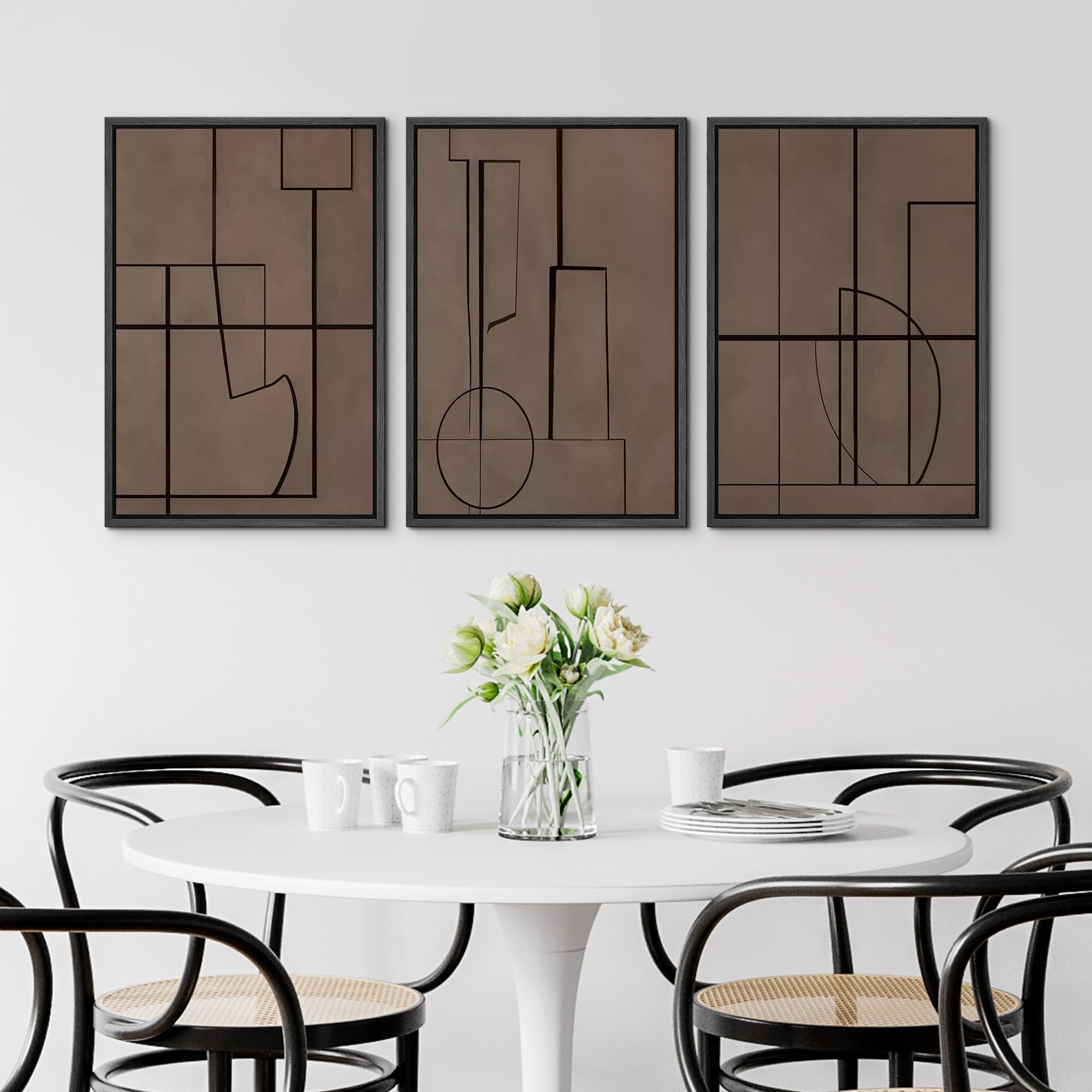 Signford Framed Canvas Print Wall Art Set Modern Abstract Line In Neutral Tones Illustrations Modern Art Relax/Calm For Living R