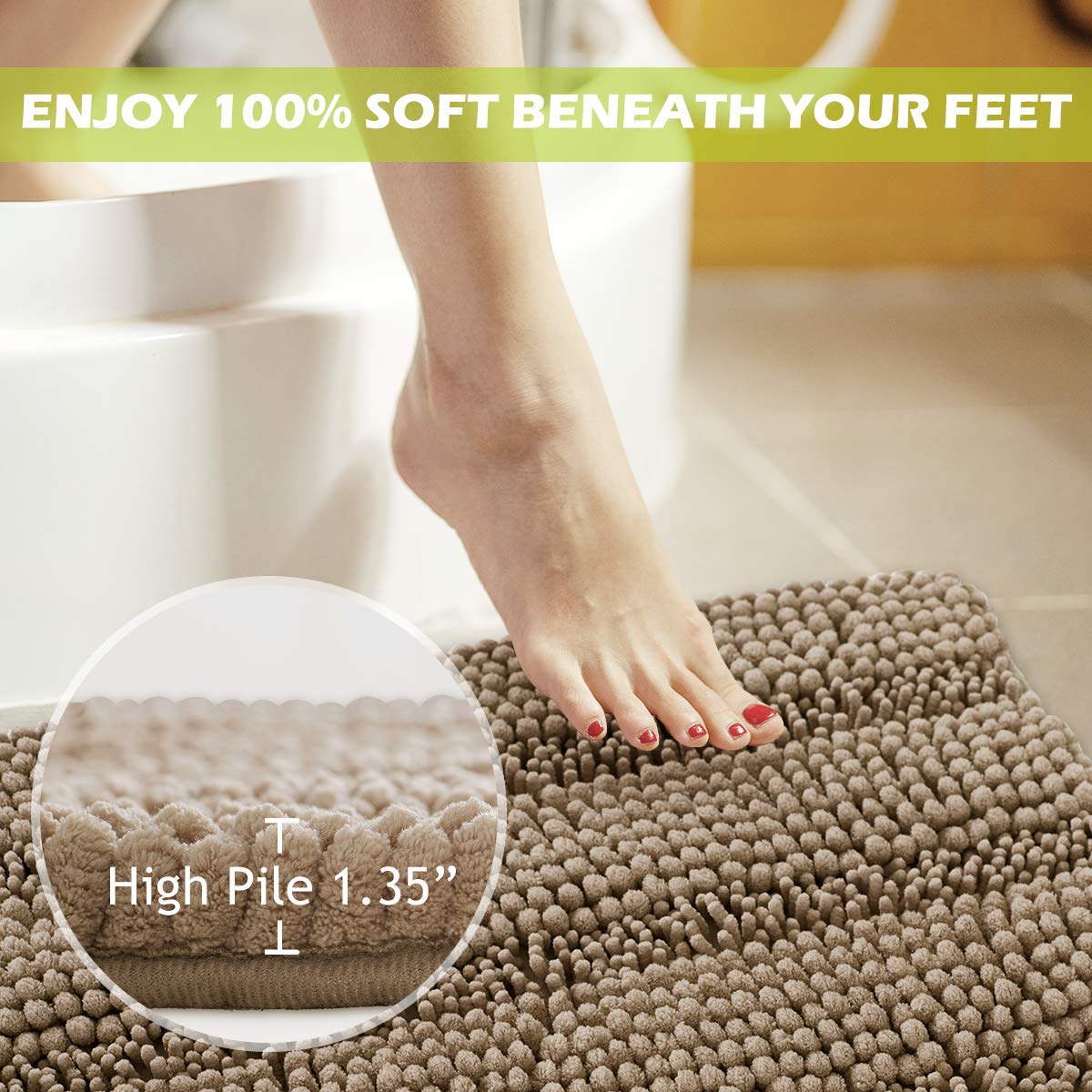 Non-Slip Bathroom Rugs - Quick Drying Chenile Bath Mat Absorbent Super Soft Microfiber Floor Carpet For Tub Kitchen, Browm, 47''