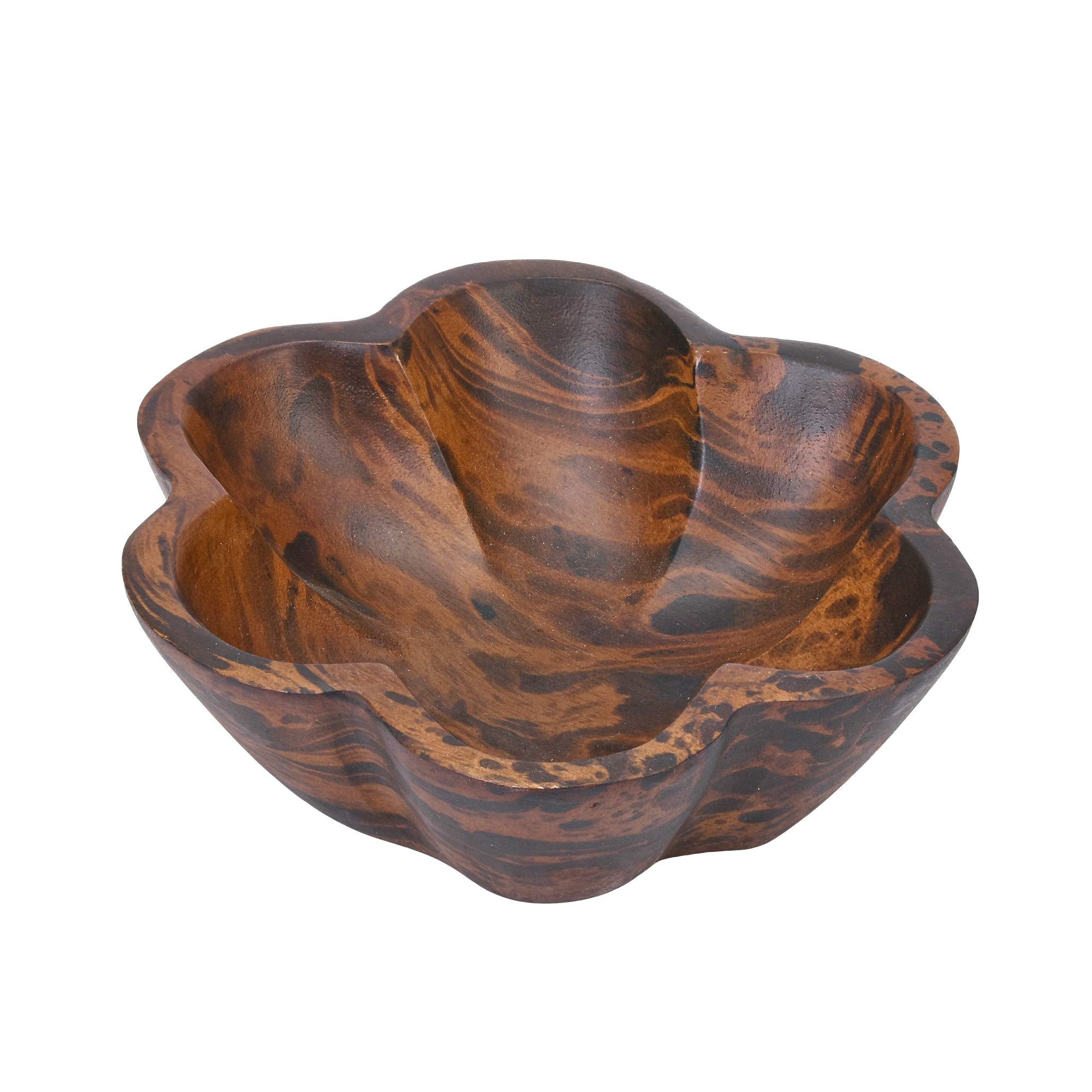 Aeravida Versatile Flower-Shaped Mango Tree Wood With Dark Stain 6 Inches Serving Bowl | Decorative Wood Serving Bowl | Mango Tr