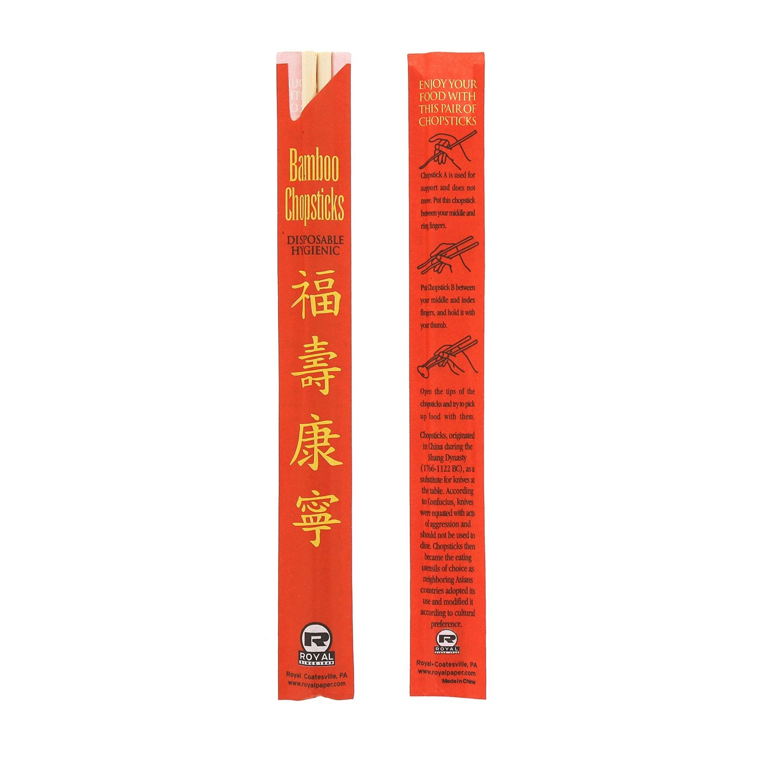 Royal Premium Disposable Bamboo Chopsticks, 9 Inch Sleeved And Separated, Uv Treated, Case Of 1000