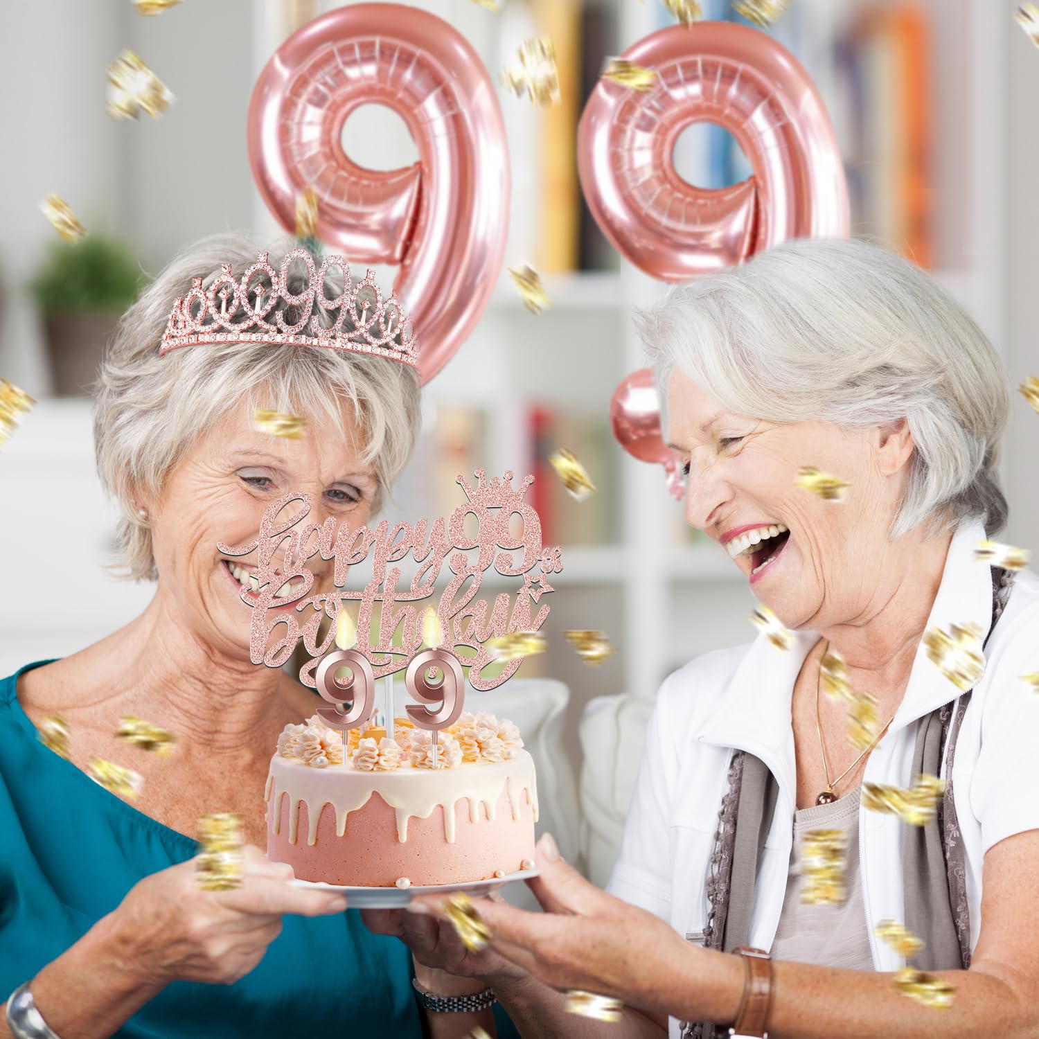 99Th Birthday Decorations Gifts For Women With 99Th Birthday Sash And Tiara, Birthday Cake Topper And Number 99 Candles, Big 99