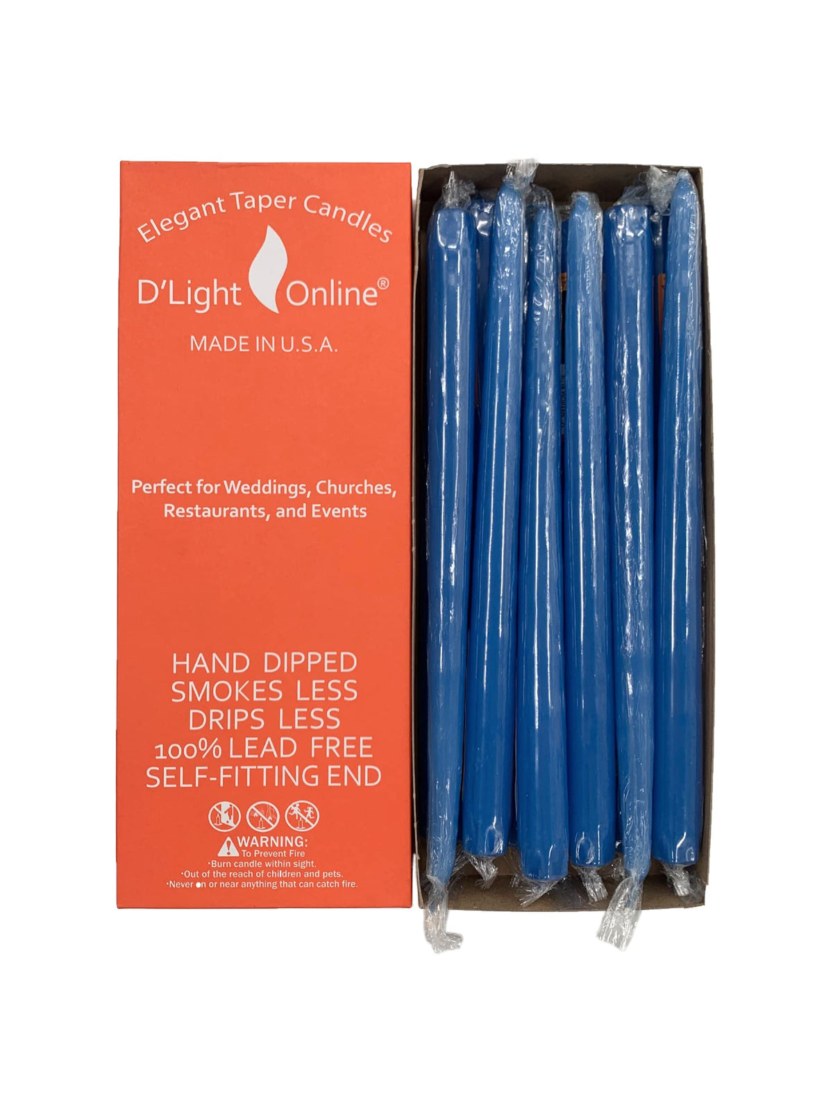 D'Light Online Elegant Unscented Medium Royal Blue Taper Premium Quality Candles Hand-Dipped, Dripless And Smokeless - Set Of 12