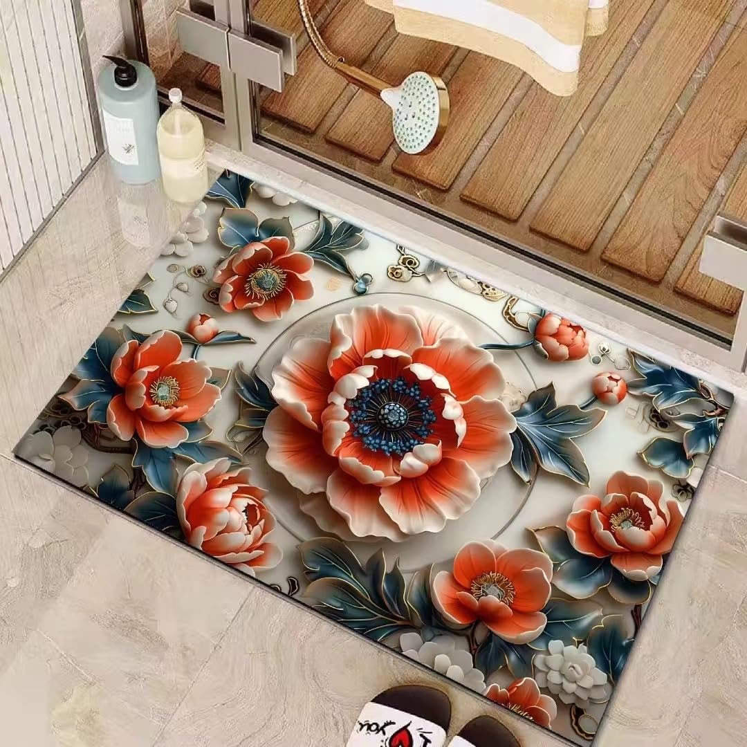Vhkd Water Absorbent Rectangular Mats For Bathroom Kitchen Door Mat Anti Slip Skid Bath Mat 58X38Cm (Design 9)